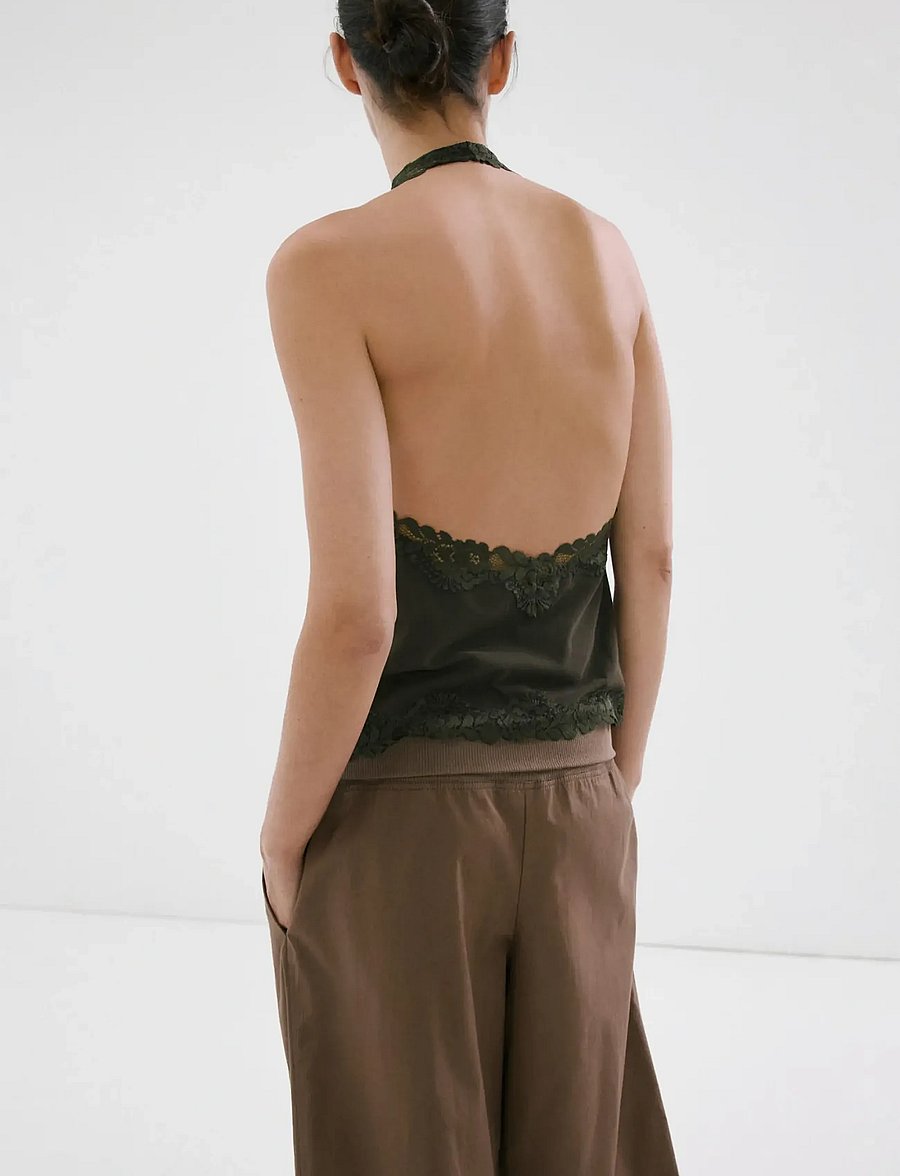 Mango - Lace halter neck top - tanktops - beige - khaki - 2