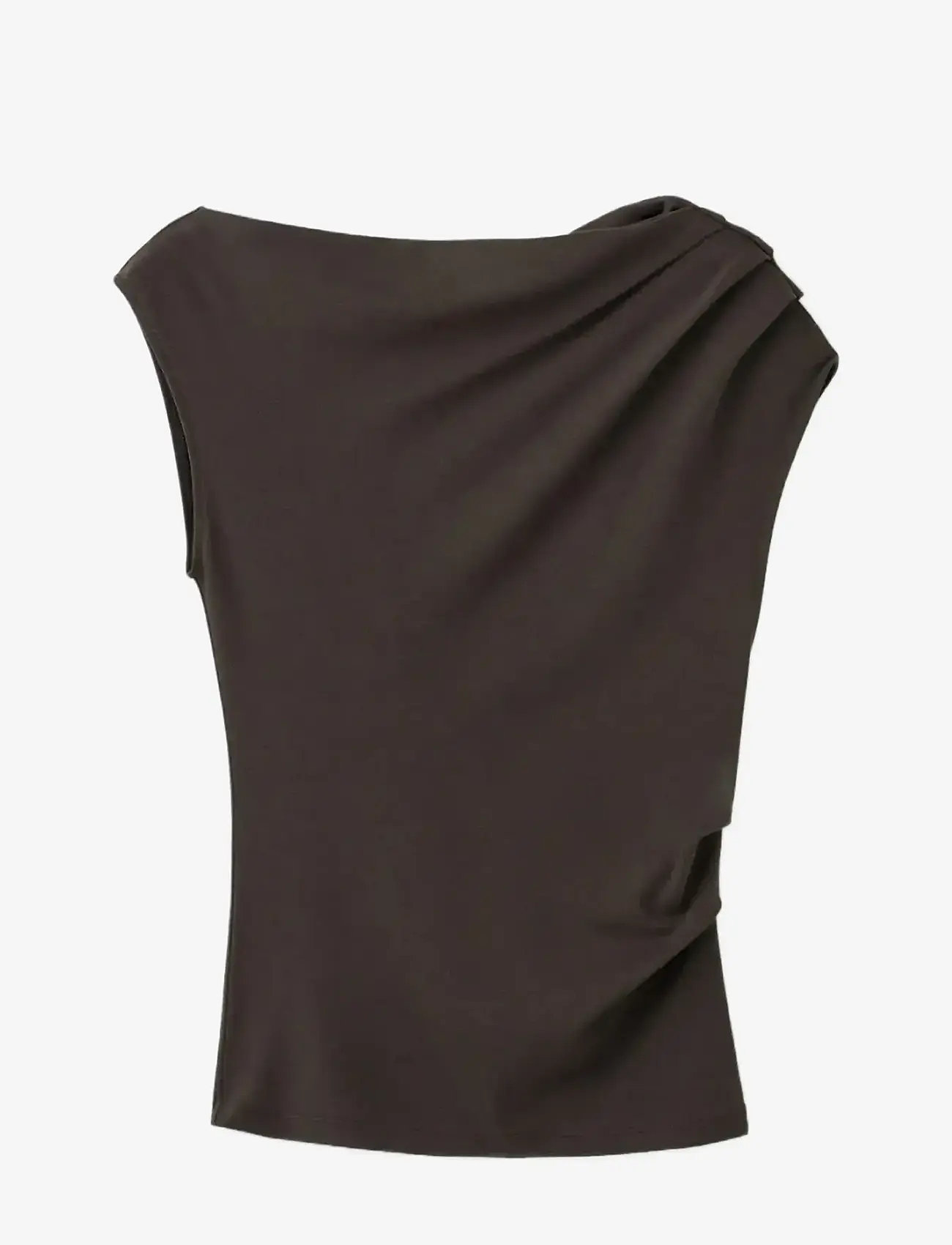 Mango - Asymmetric ruched top - t-shirts - dark brown - 1