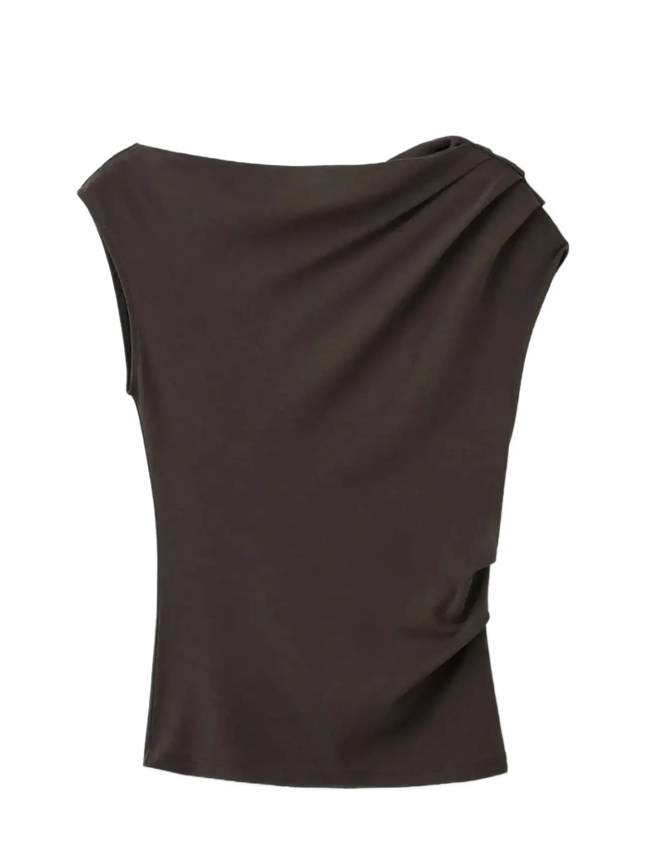 Mango Asymmetric ruched top - Kleidung - DARK BROWN / brown