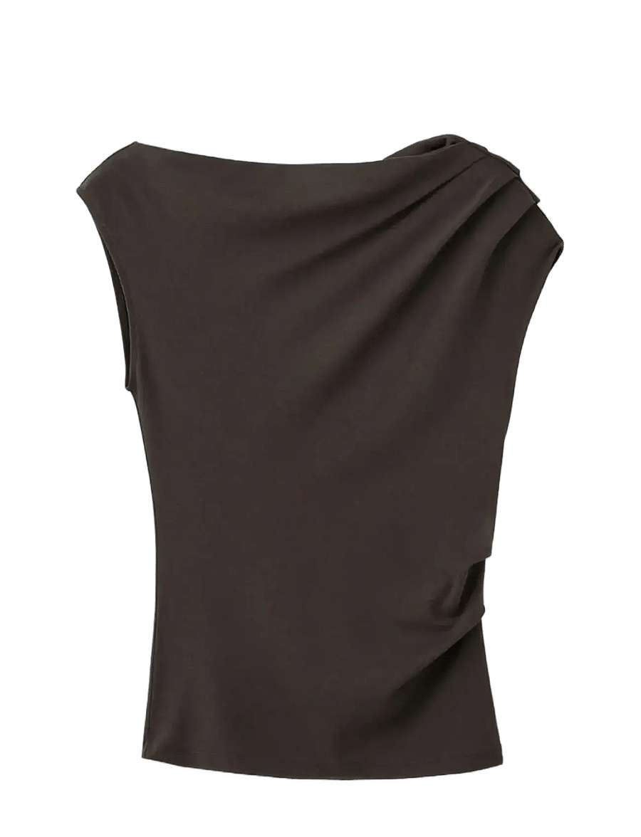 Mango - Asymmetric ruched top - t-shirts - dark brown - 1