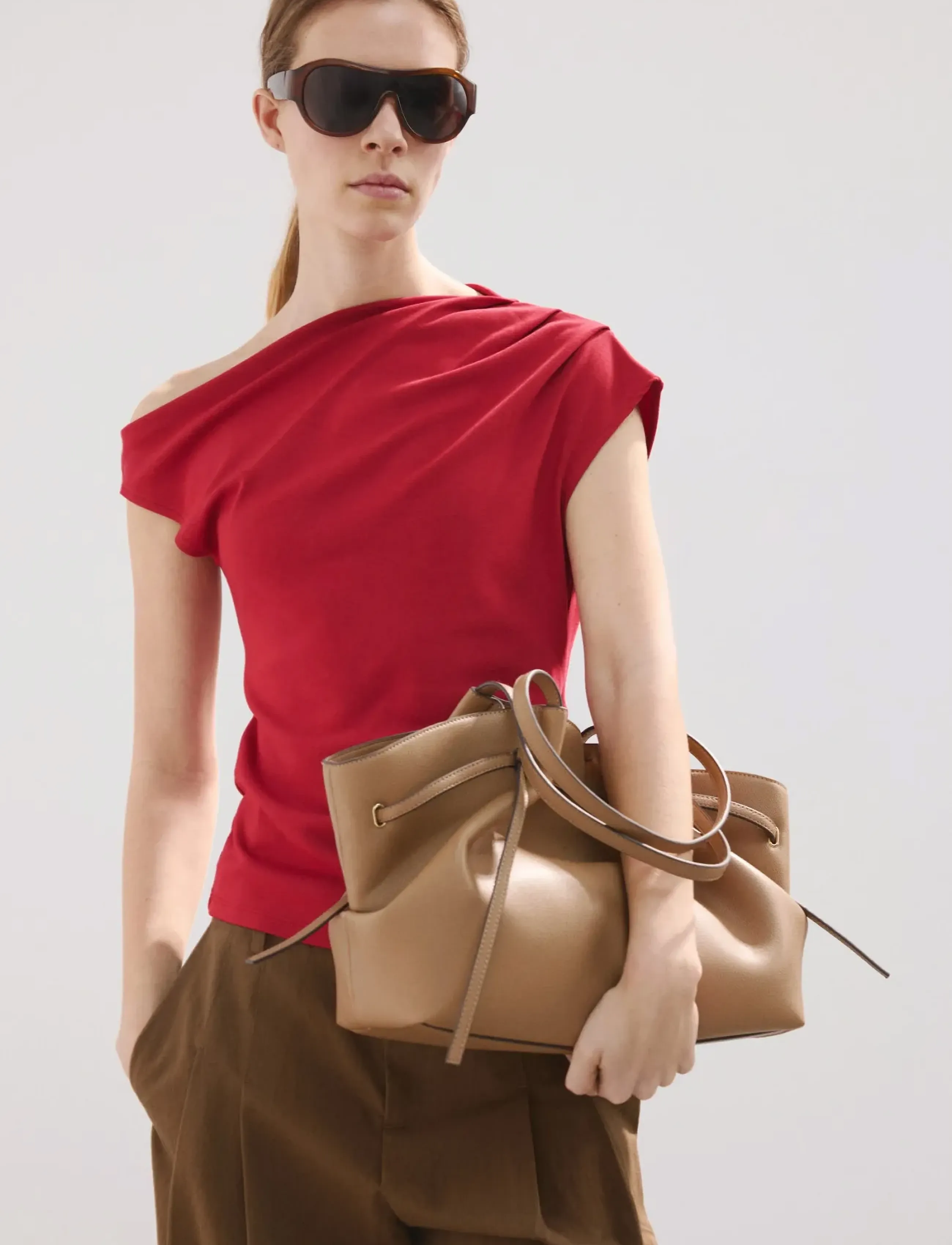 Mango Asymmetric ruched top - T-shirts & Toppar - RED / red