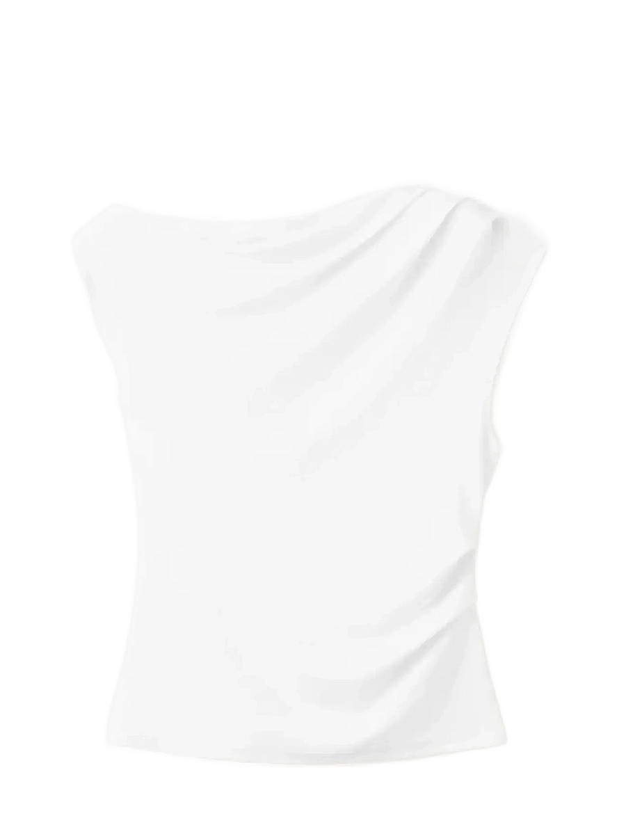 Mango - Asymmetric ruched top - t-shirts - white - 1