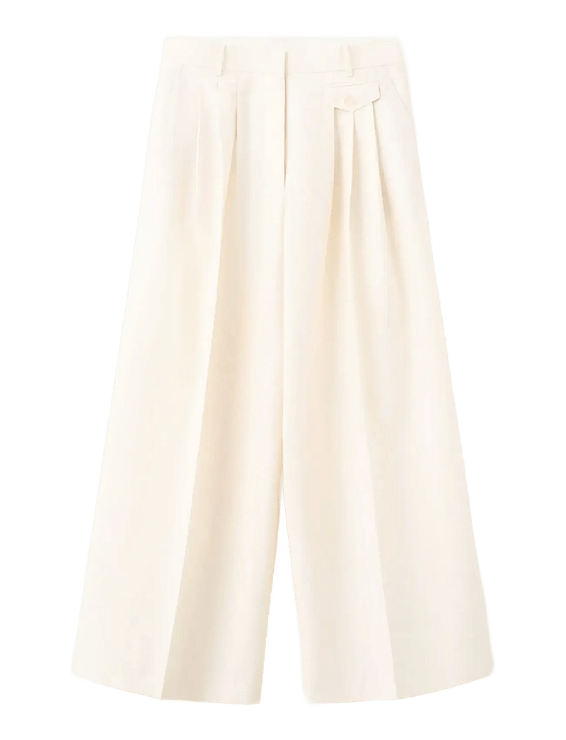 Mango - Straight cotton trousers with pleats - kostymbyxor - light beige - 1