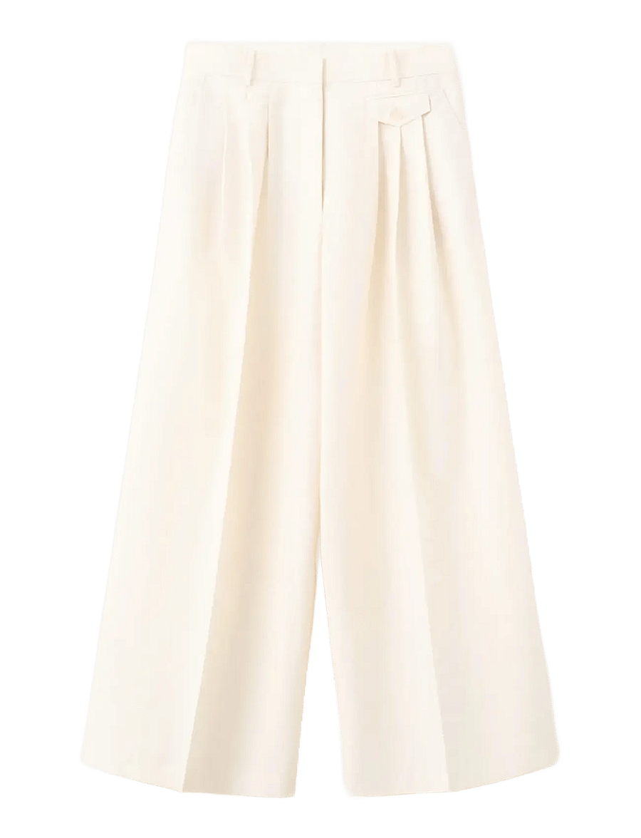 Mango - Straight cotton trousers with pleats - kostymbyxor - light beige - 1