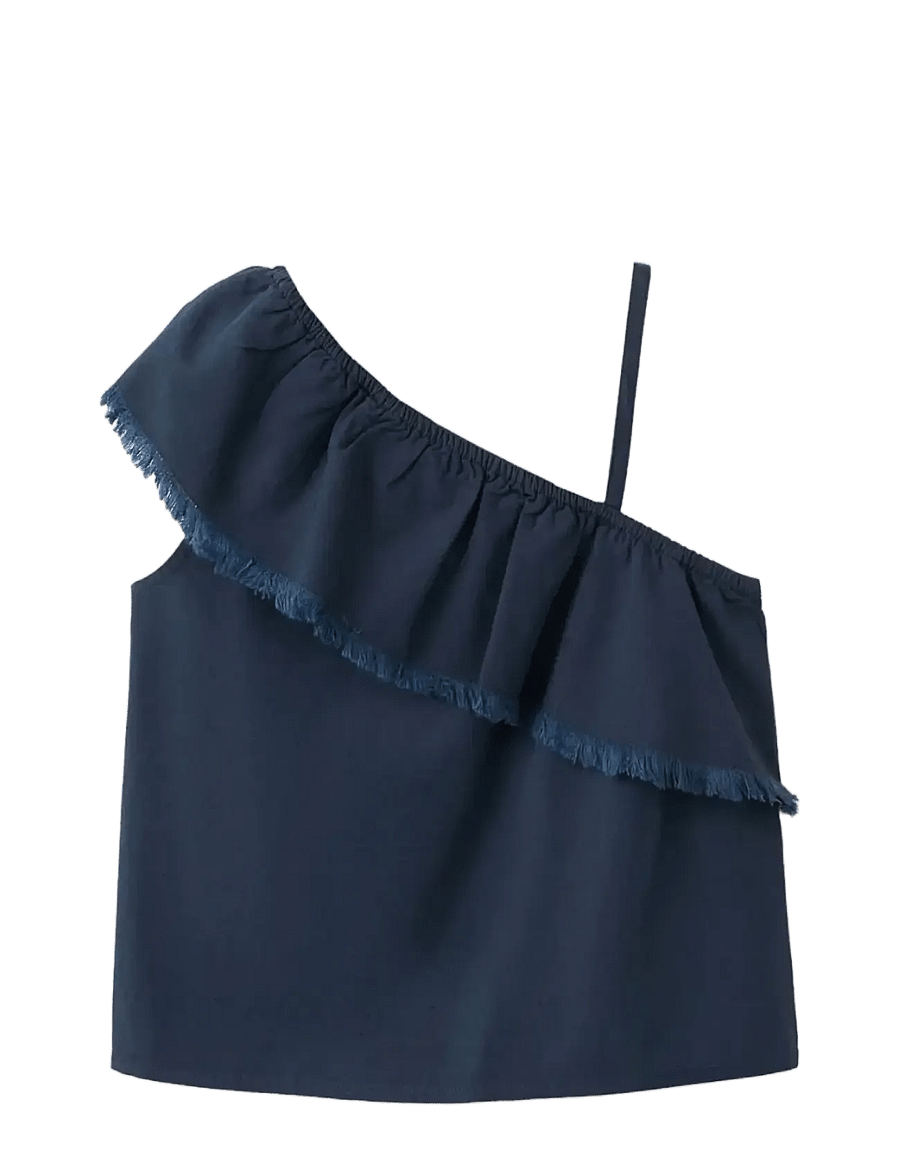 Mango - Ruffle asymmetric blouse - bluser & tunikaer - navy - 1