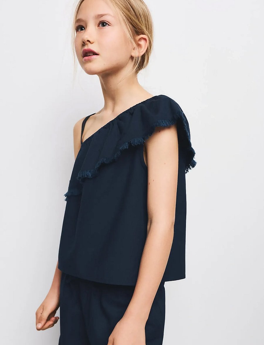 Mango - Ruffle asymmetric blouse - bluser & tunikaer - navy - 0