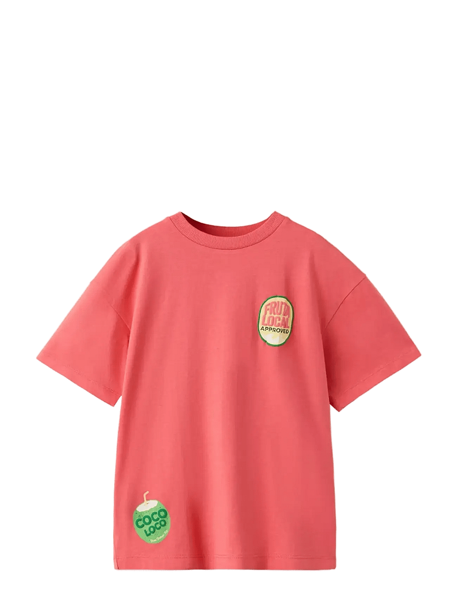 Mango - Printed cotton-blend t-shirt - kortärmade t-shirts - bright red - 0