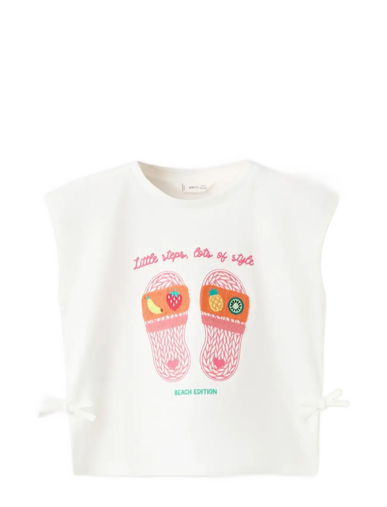 Mango Printed cotton T-shirt with ties - Baby 44-92 - NATURAL WHITE / white