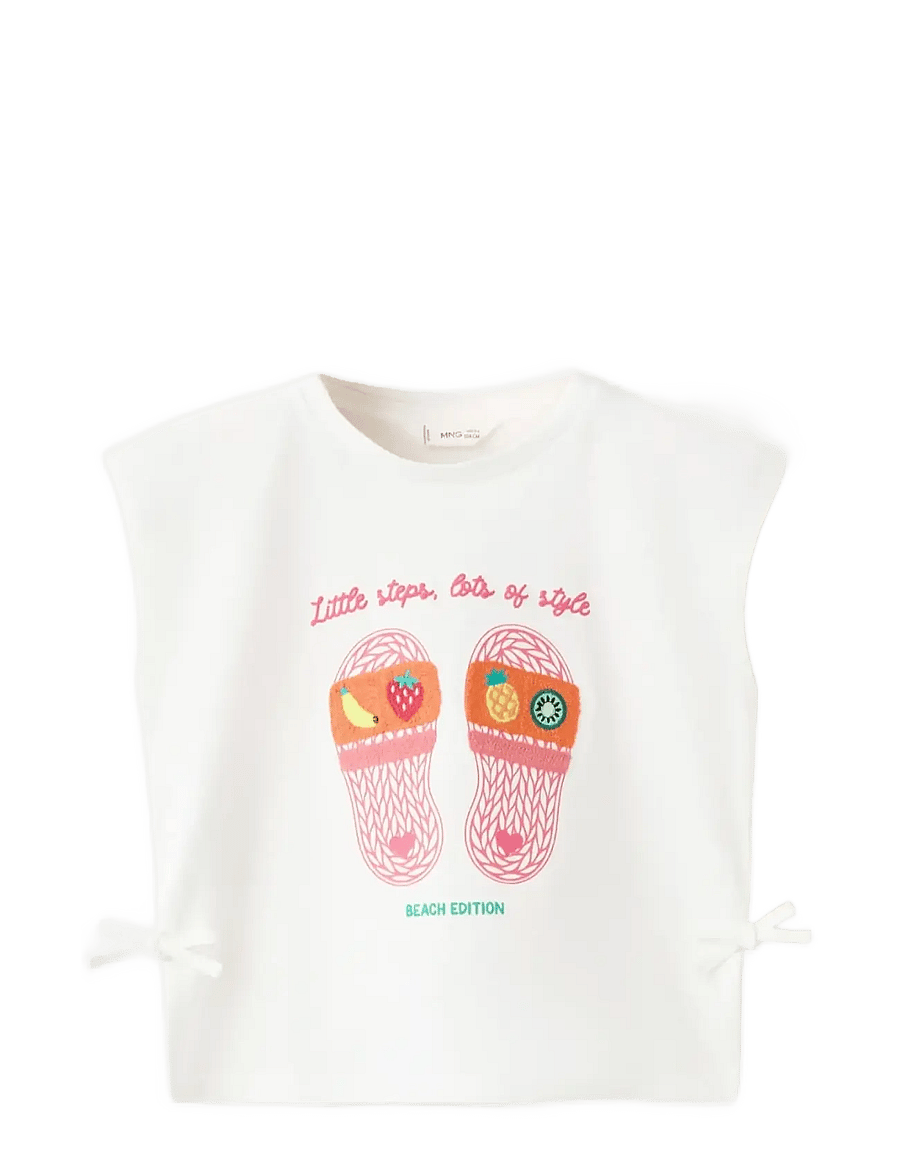 Mango - Printed cotton T-shirt with ties - tanktops - natural white - 1