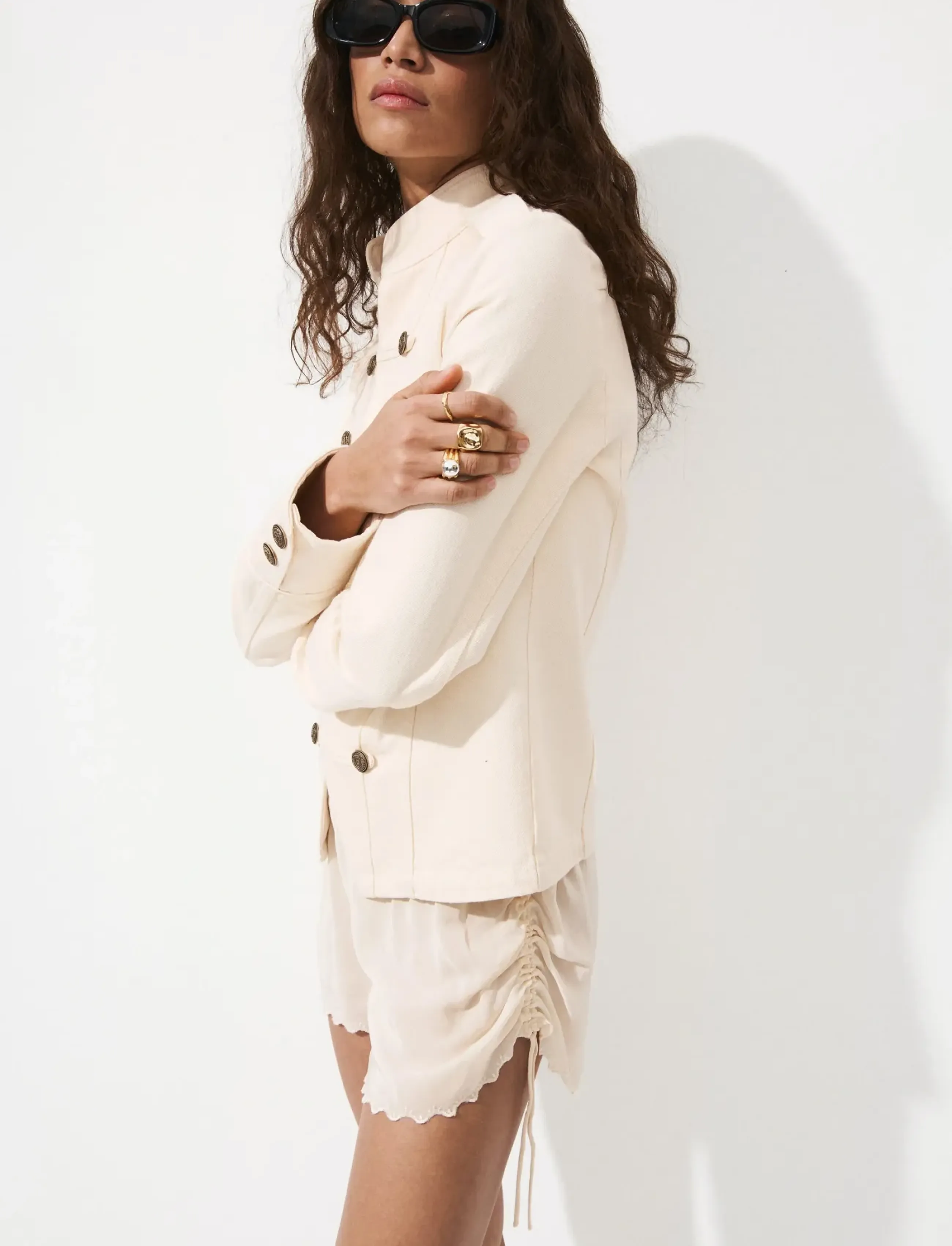Mango Fitted Jacket With Band Collar, XS, Jackets, Beige - Light-summer Jacket, Frauen