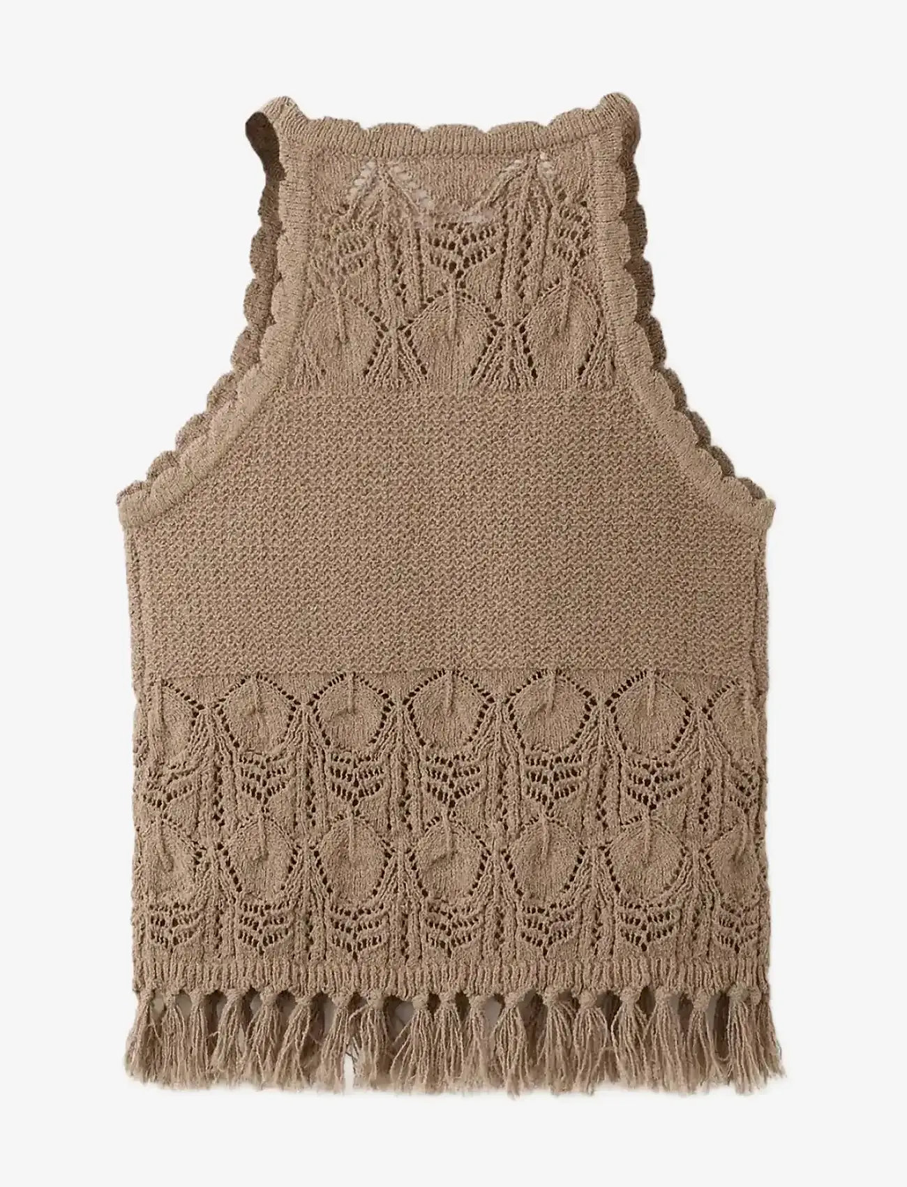 Mango - Crochet top with fringe detail - veste - brown - 1