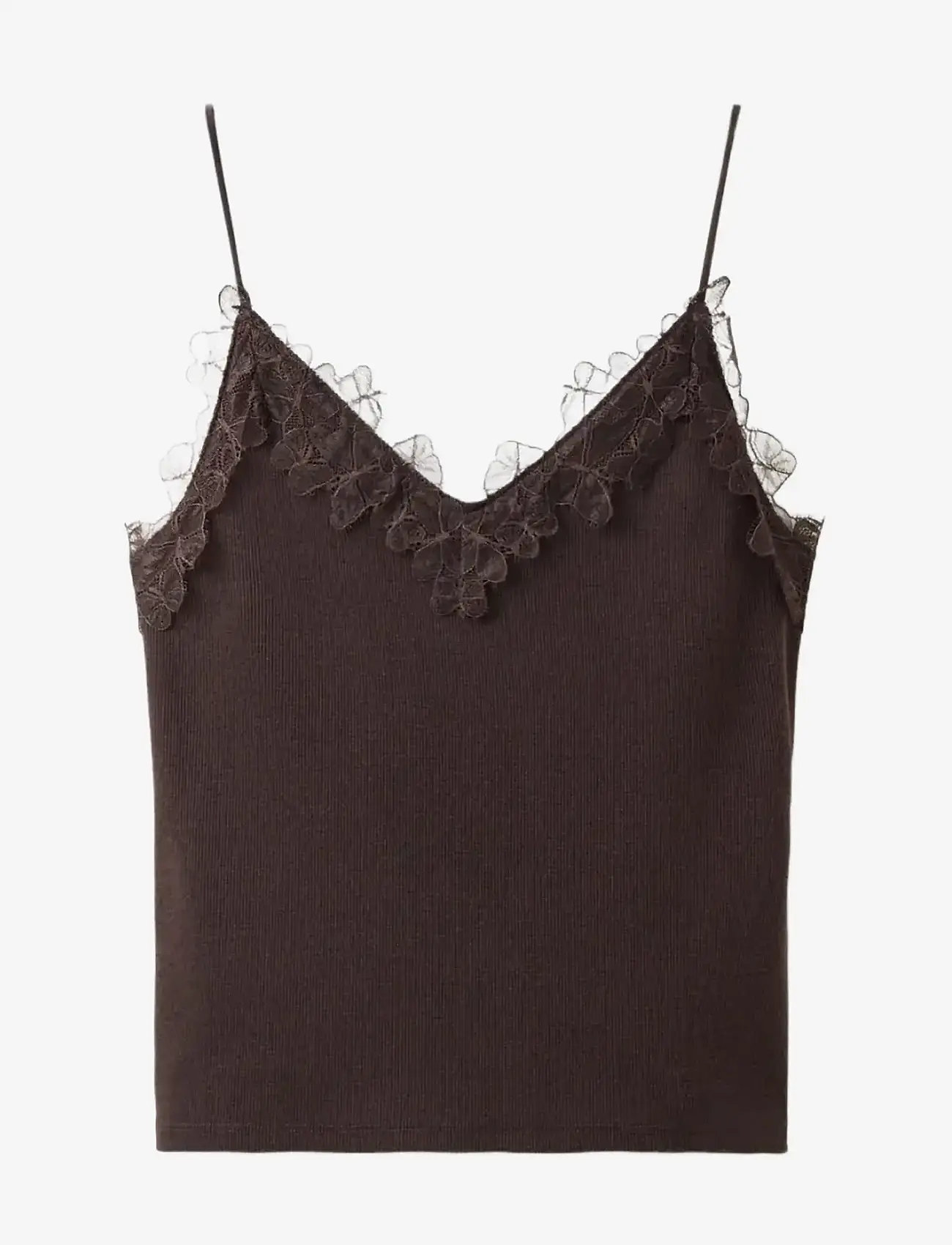 Mango - Lace detail knit top - tanktops - brown - 1