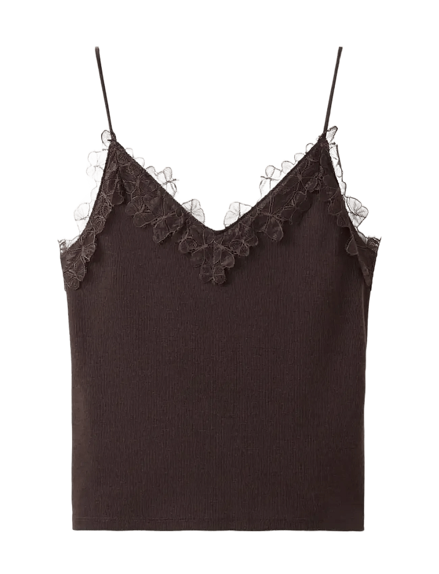 Mango - Lace detail knit top - tanktops - brown - 1