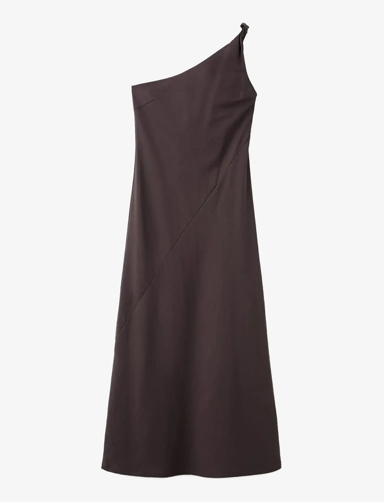 Mango - Asymmetrical dress with gathered strap - maxi dresses - brown - 1