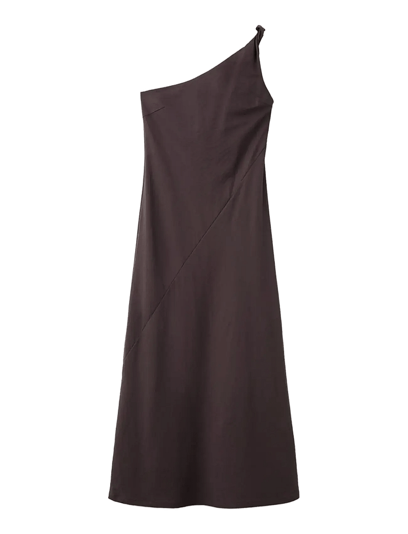 Mango - Asymmetrical dress with gathered strap - maxi dresses - brown - 1