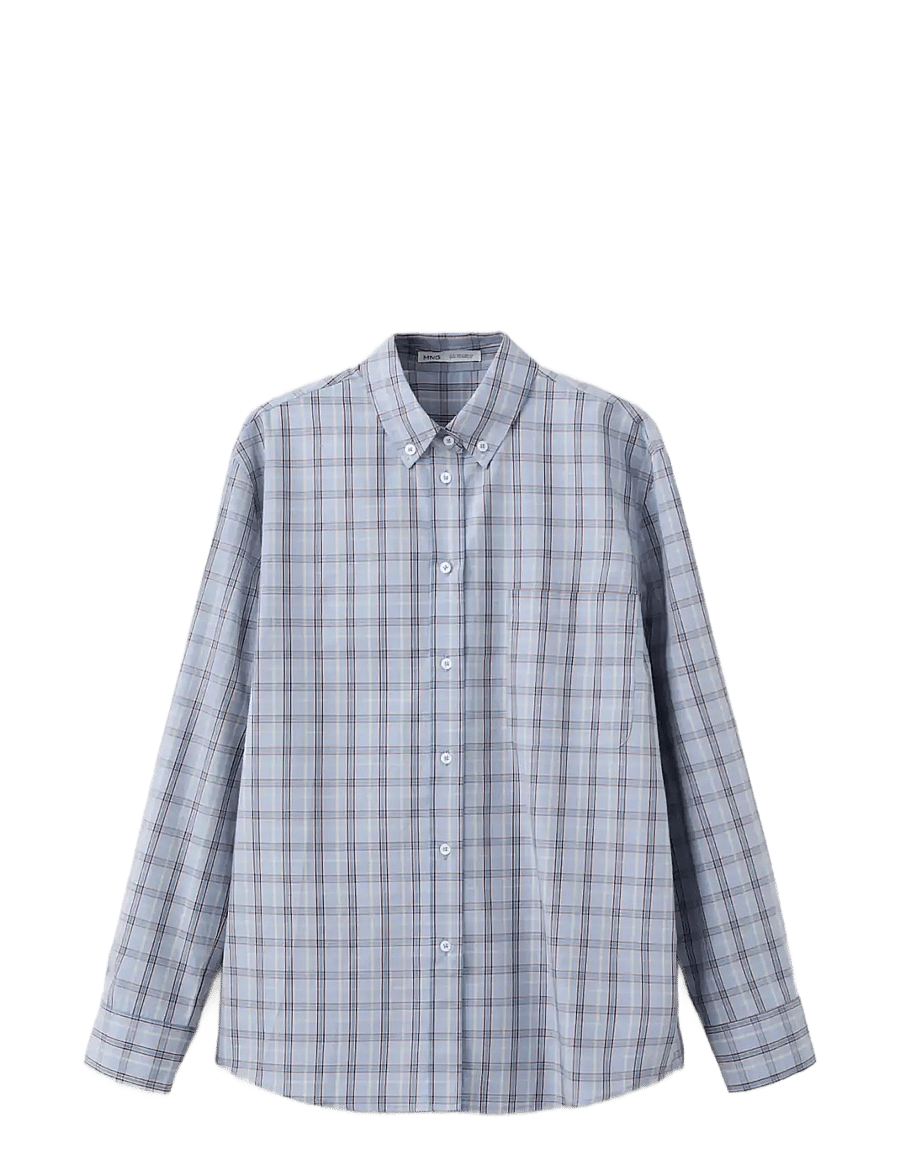 Mango - Check cotton shirt - långärmade skjortor - medium blue - 1