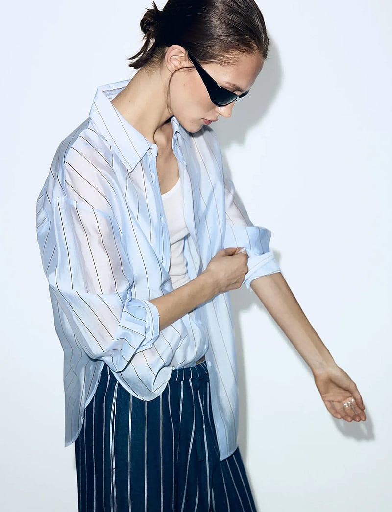 Mango - Striped lyocell shirt - langærmede skjorter - lt-pastel blue - 0