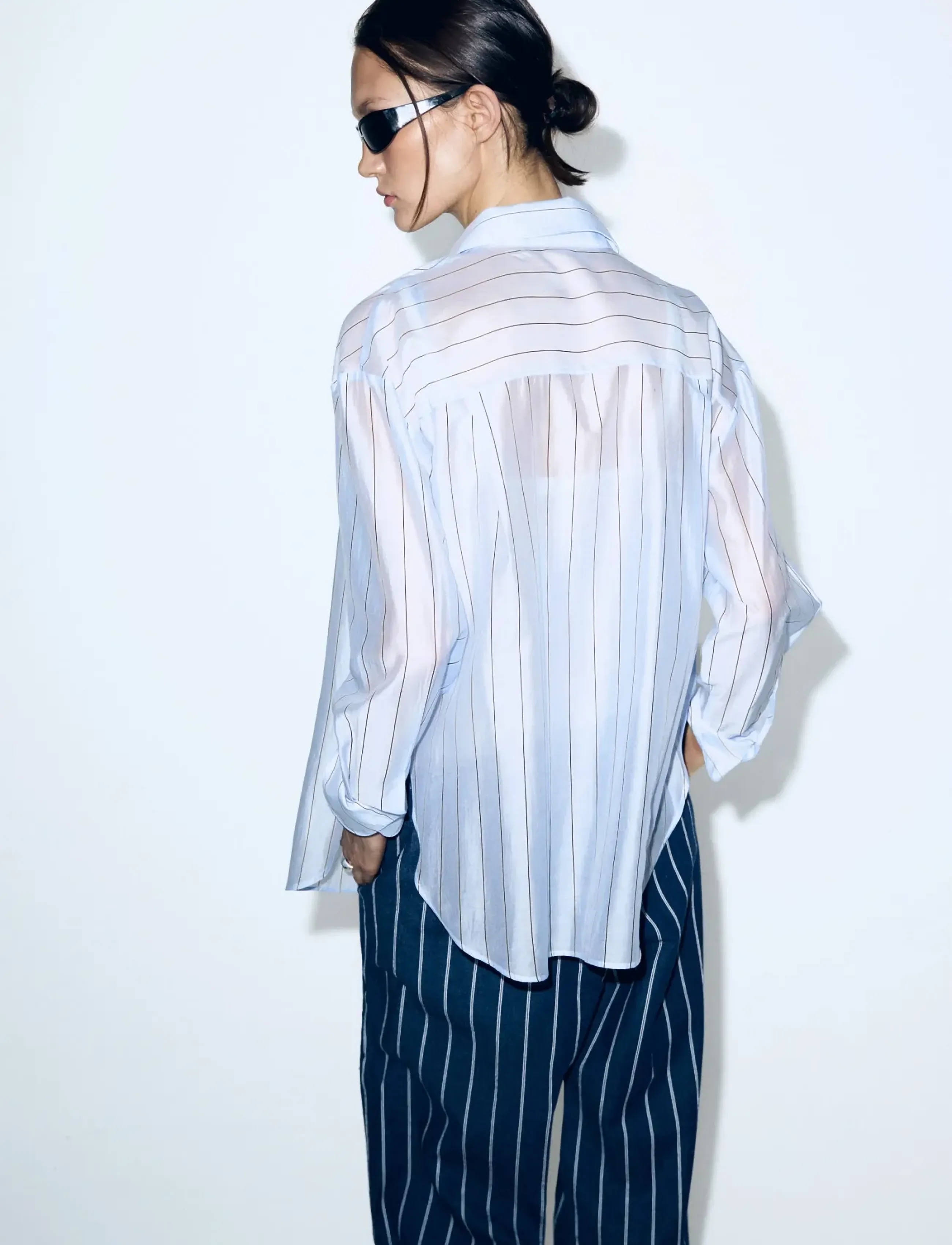 Mango - Striped lyocell shirt - långärmade skjortor - lt-pastel blue - 2
