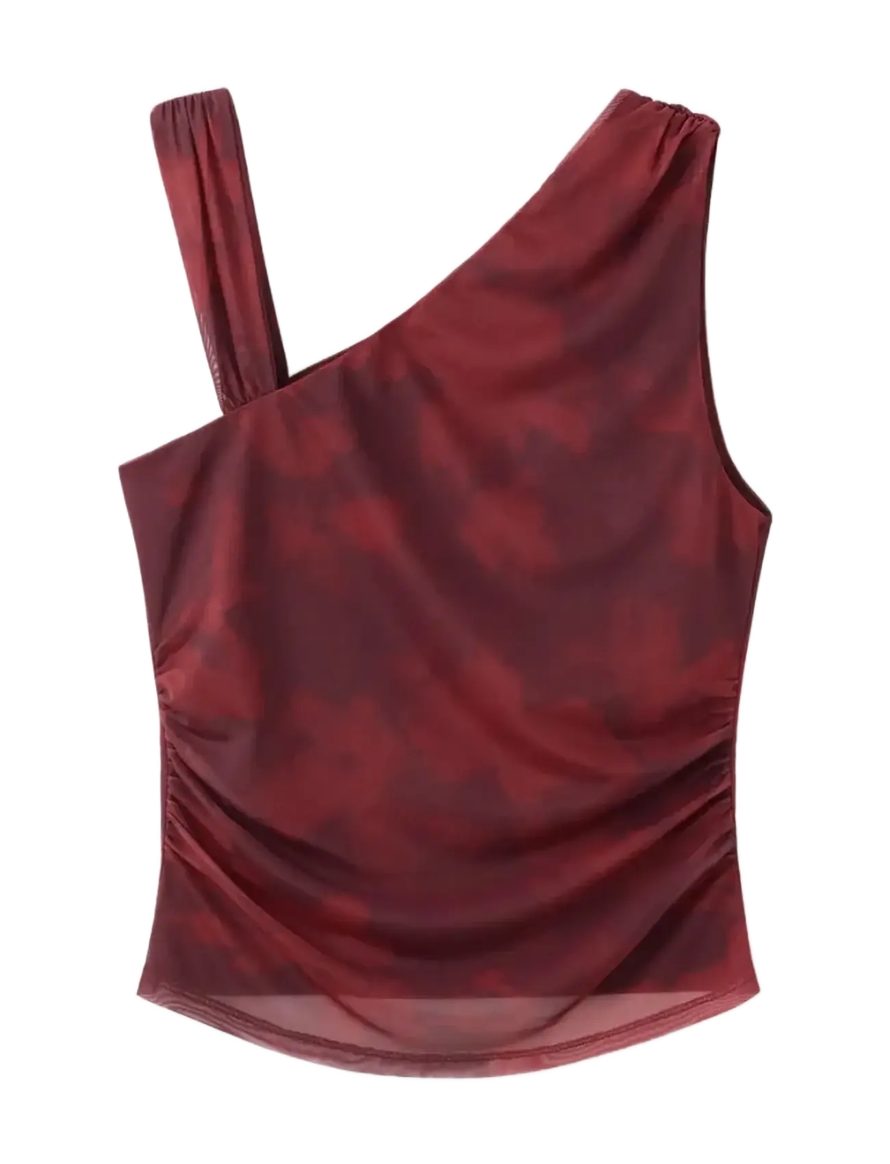Mango Asymmetric printed top - Vaatteet - DARK RED / burgundy