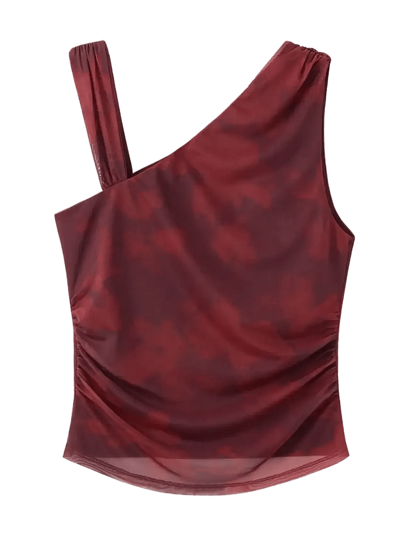 Mango - Asymmetric printed top - særlige begivenheder - dark red - 1