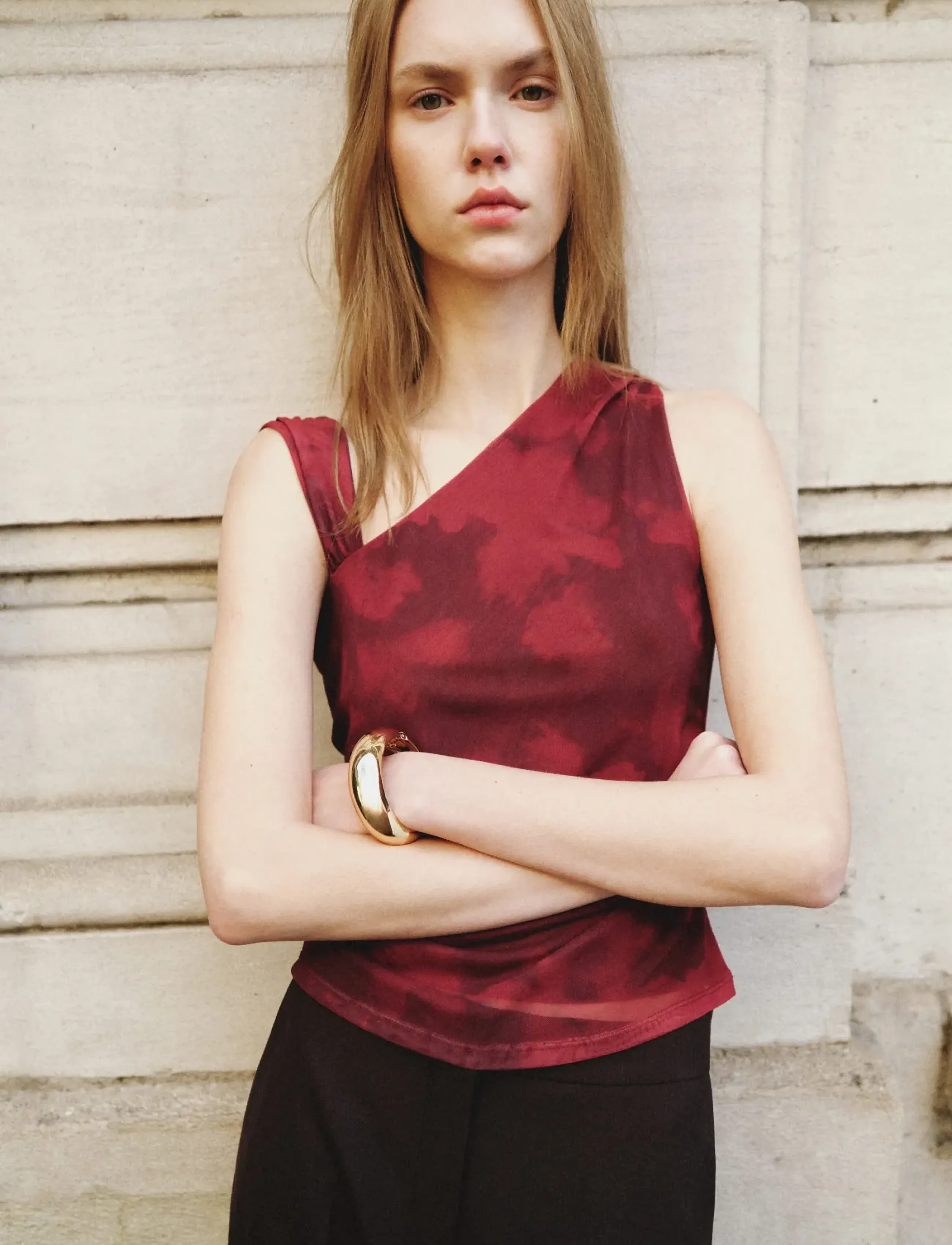 Mango Asymmetric Printed Top, Kvinder, Asymmetrisk Printet Top, Bordeaux, Str: L