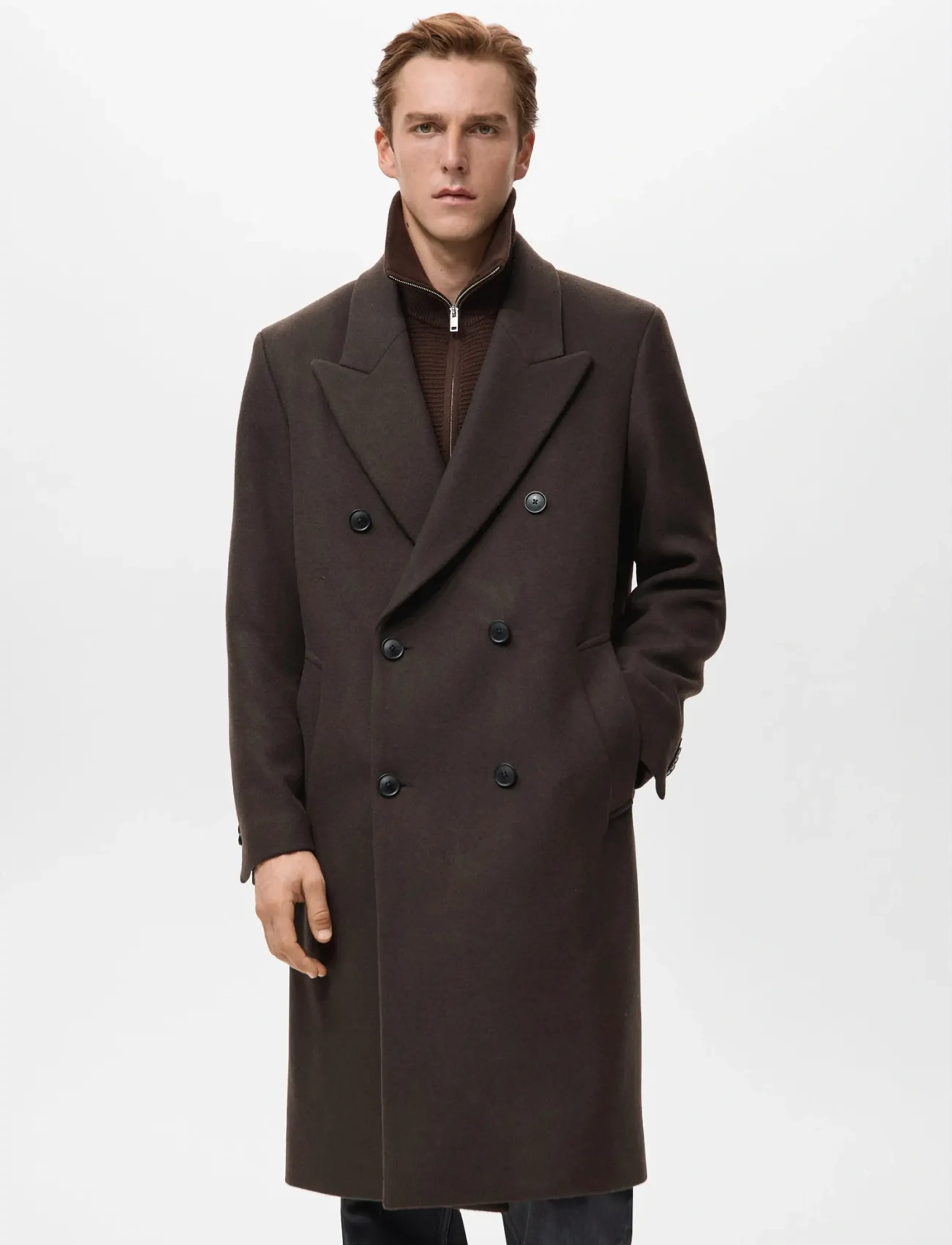 Mango Relaxed-fit double-breasted wool coat - Nyheter - DARK BROWN / brown