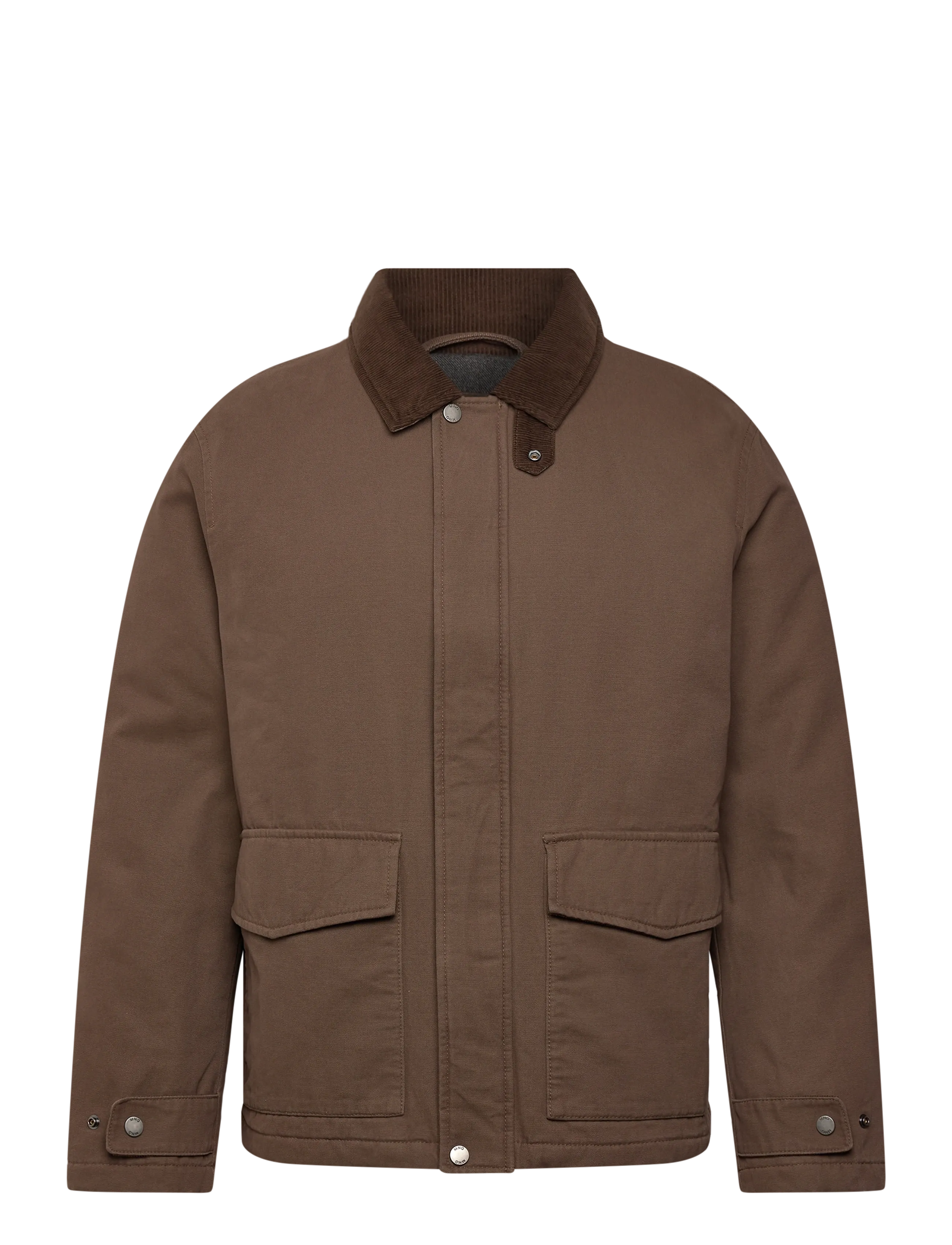 Quilted jacket with corduroy collar - BROWN