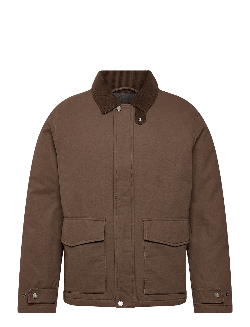 Mango - Quilted jacket with corduroy collar - vårjackor - brown - 1