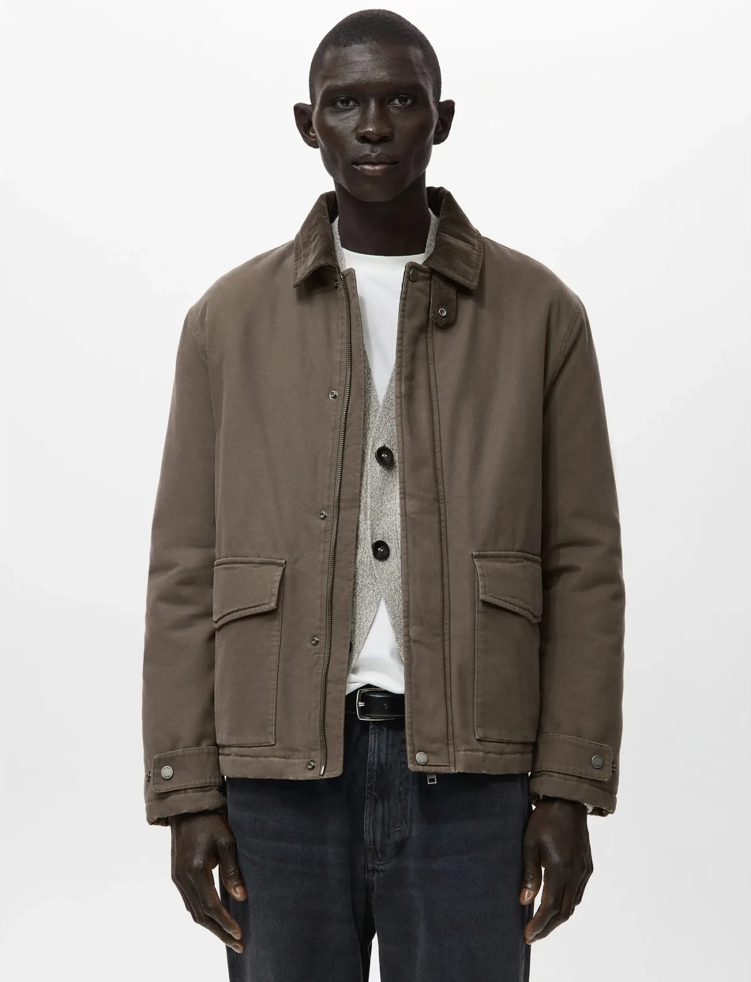 Mango Quilted Jacket With Corduroy Collar, L, Jackets, Braun - Männerswear
