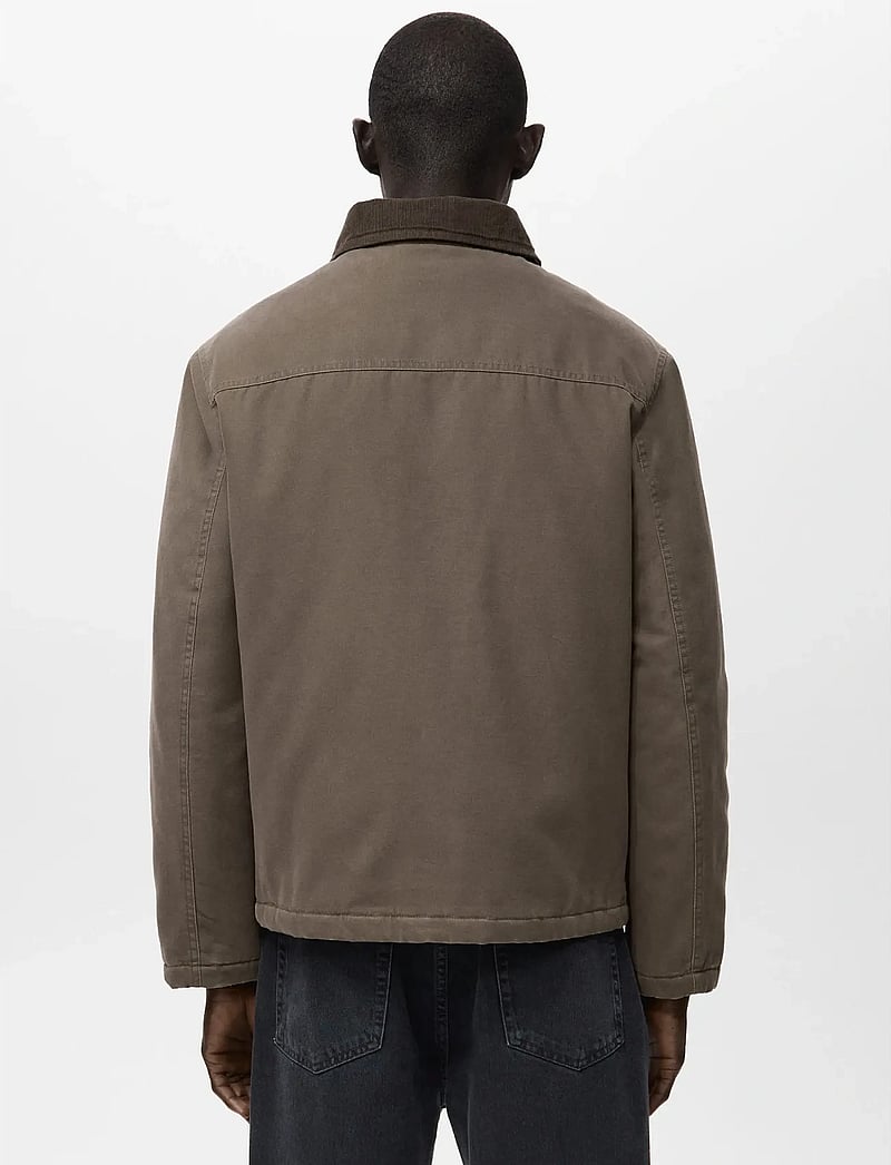 Mango - Quilted jacket with corduroy collar - vårjackor - brown - 4