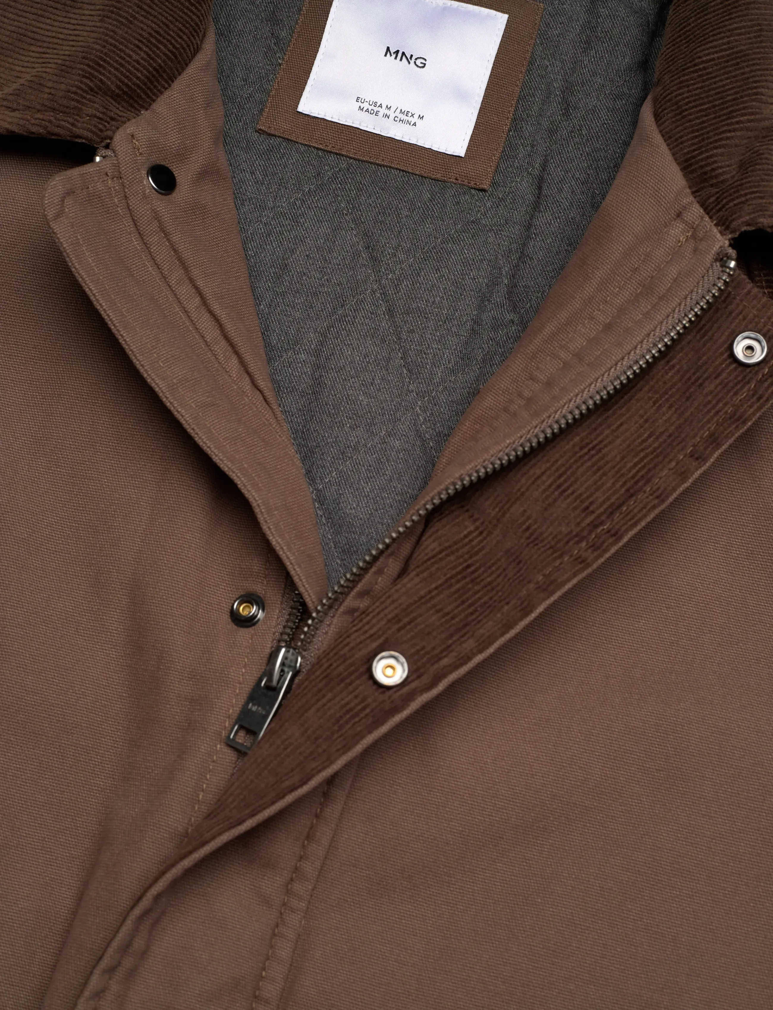Mango - Quilted jacket with corduroy collar - frühlingsjacken - brown - 5