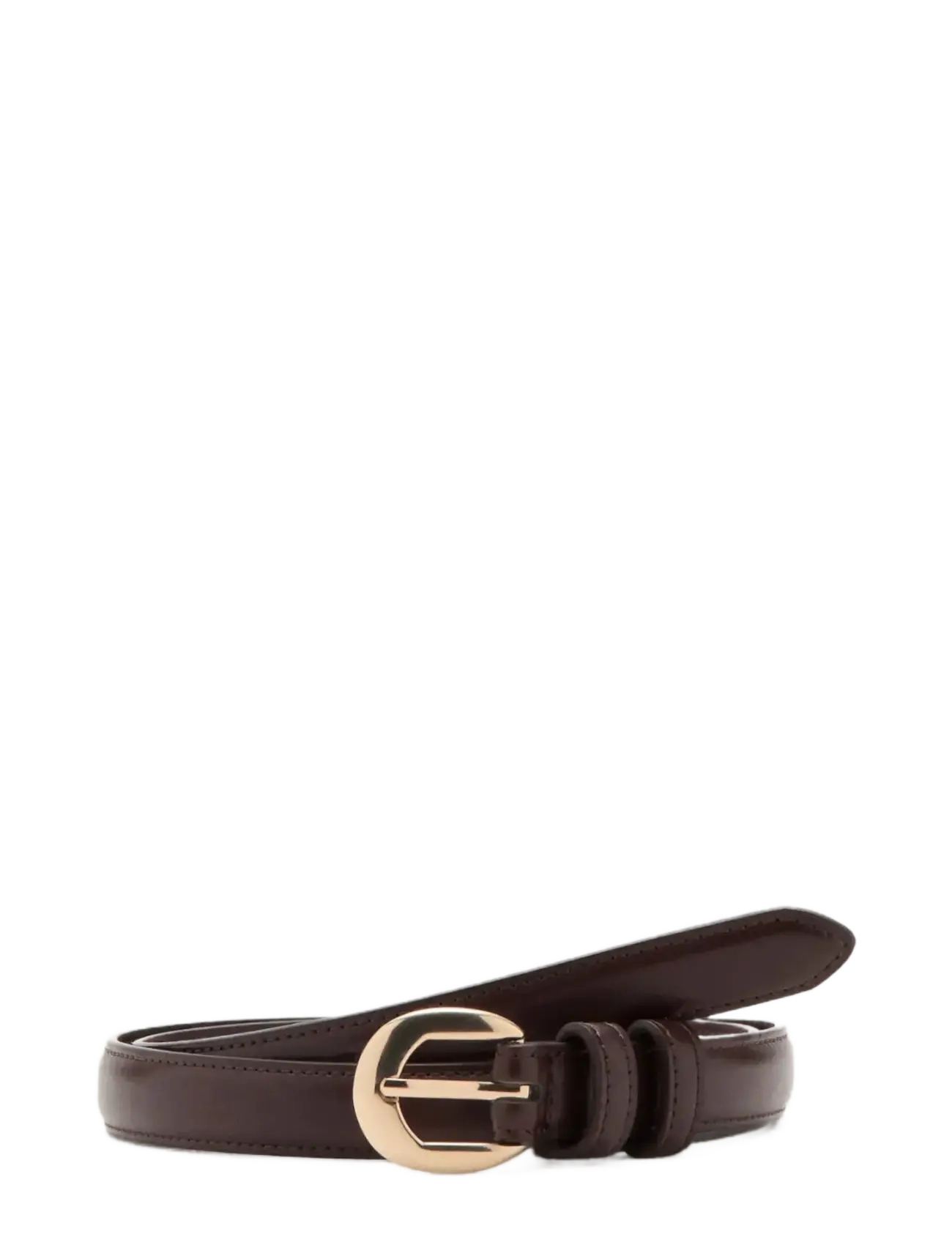 Mango Buckle skinny belt - Bælter - DARK BROWN / gold