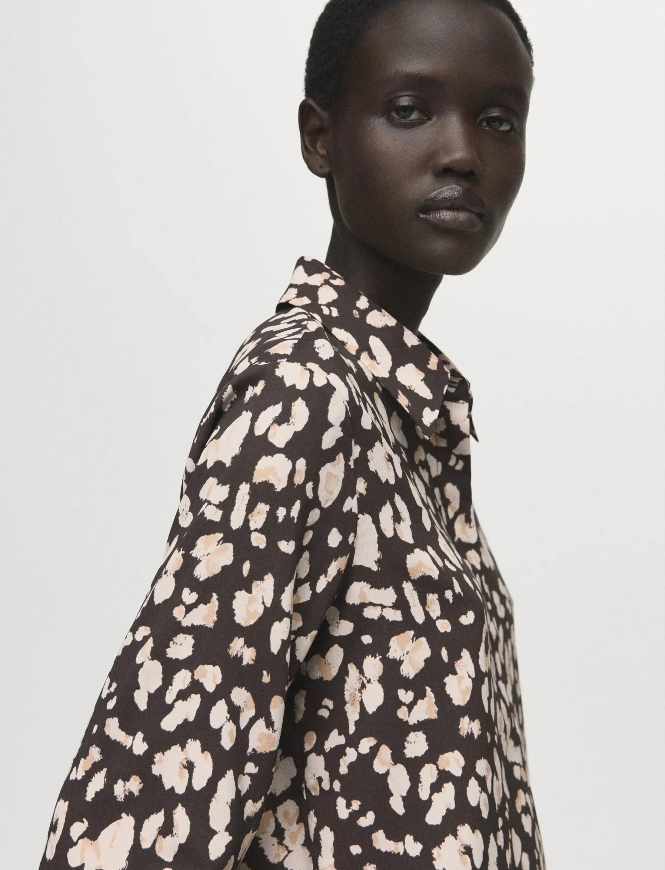 Mango Printed Straight Shirt, Kvinder, Printet Lige Skjorte, Brun, Str: XS