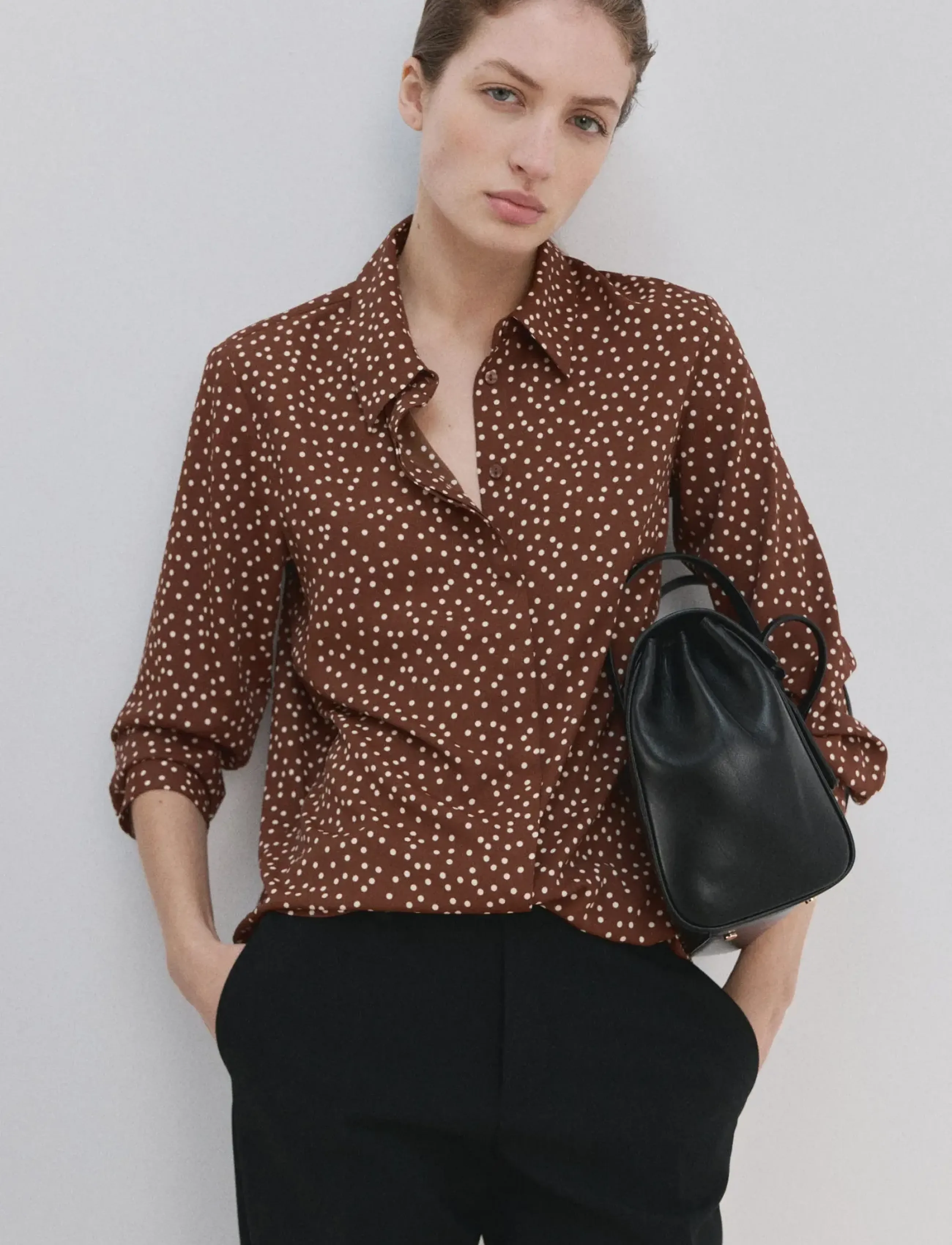 Mango Printed Straight Shirt, Kvinder, Printet Lige Skjorte, Brun, Str: S