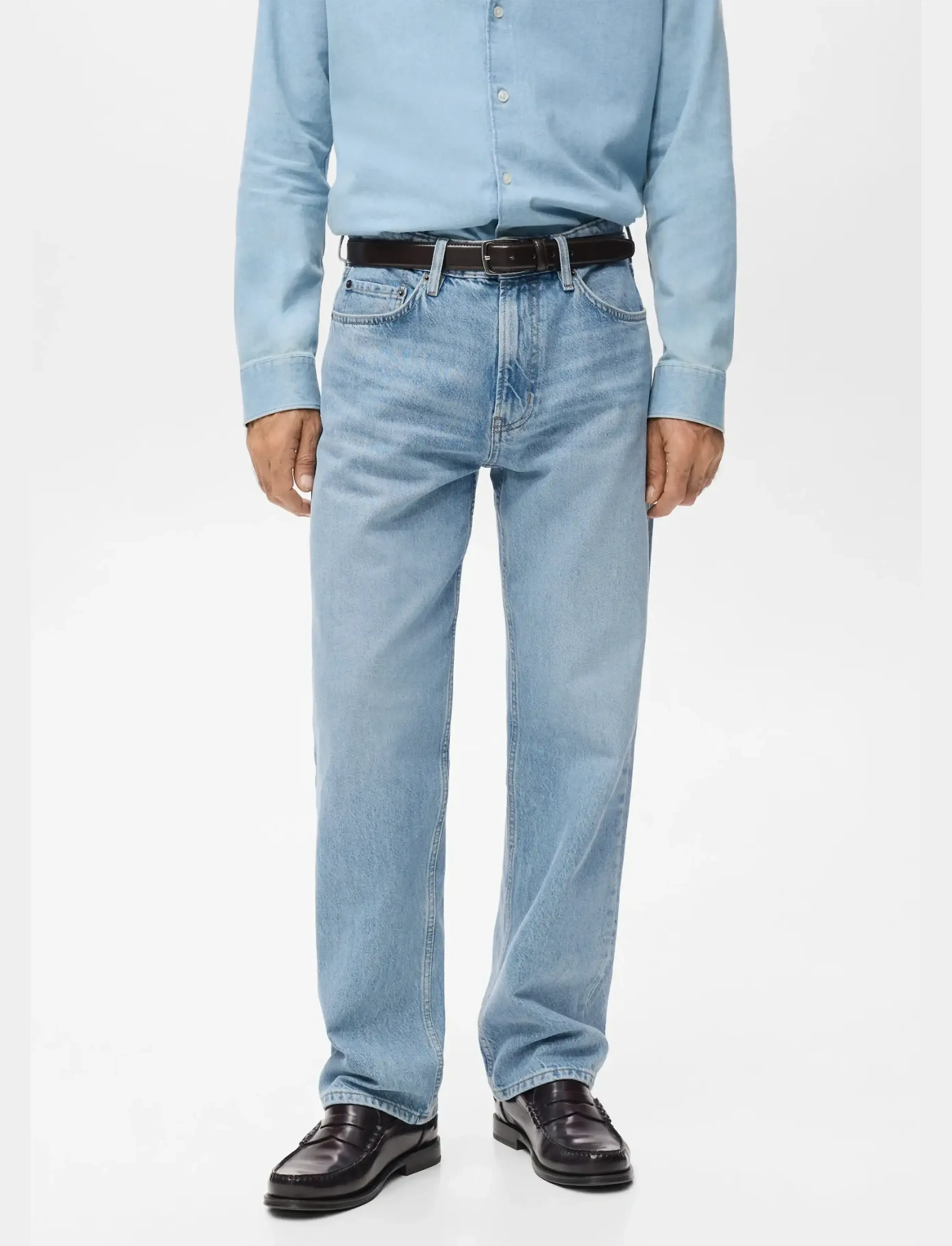 Mango Moby Straight-Fit Light-Wash Jeans, 40, Blue, Jeans > Almindelige, Herre