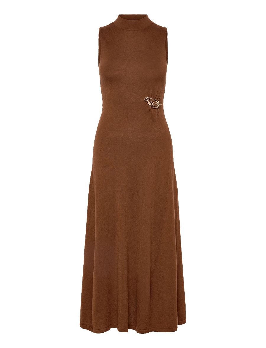 Mango - Turtleneck knitted dress with brooch - stickade klänningar - dark brown - 1