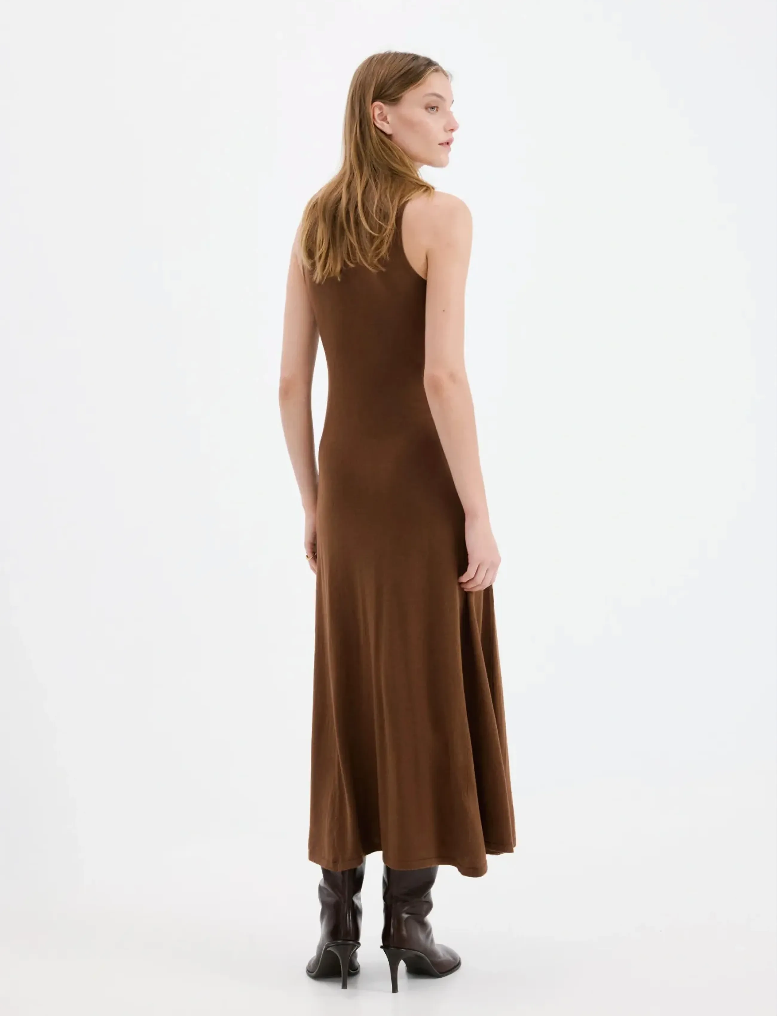 Mango - Turtleneck knitted dress with brooch - strikkjoler - dark brown - 3
