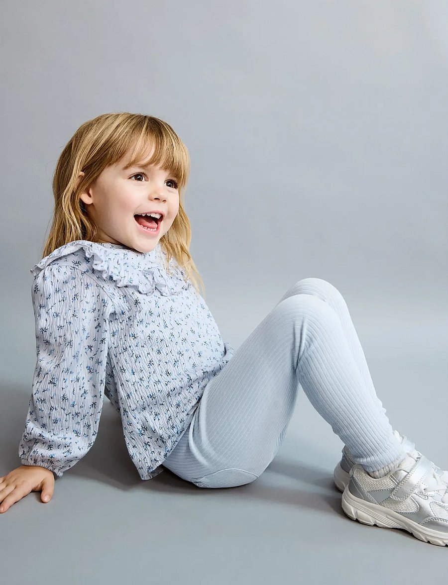 Mango - Cotton ribbed leggings - leggings - medium blue - 0