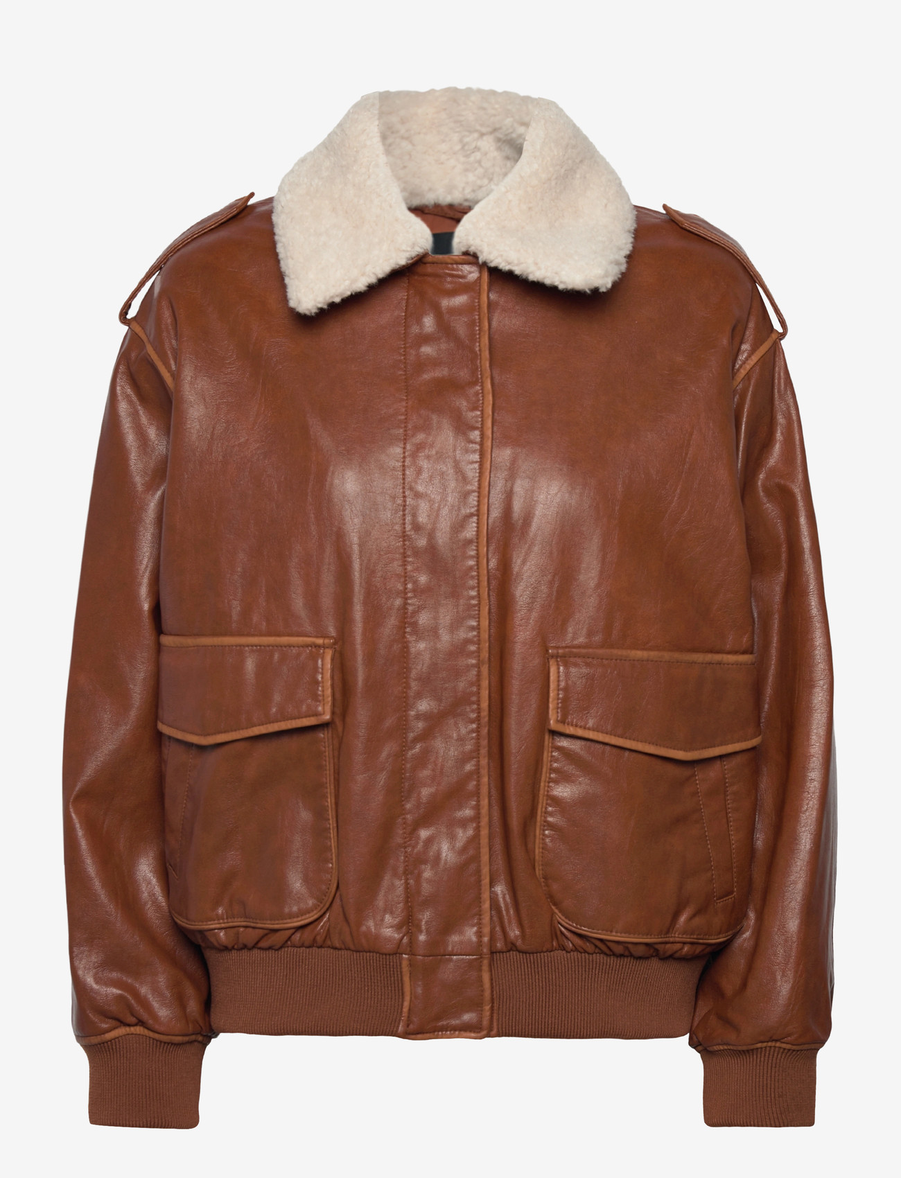 Mango - Oversized jacket with borg collar - overtøj - brown - 1