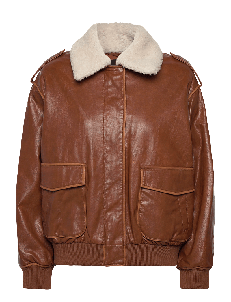 Mango - Oversized jacket with borg collar - forårsjakker - brown - 1