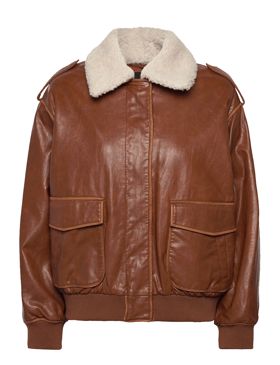 Mango - Oversized jacket with borg collar - vårjackor - brown - 1