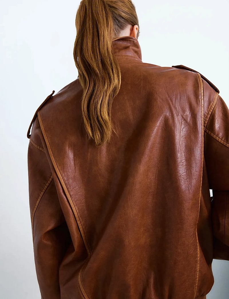 Mango - Oversized jacket with borg collar - forårsjakker - brown - 3