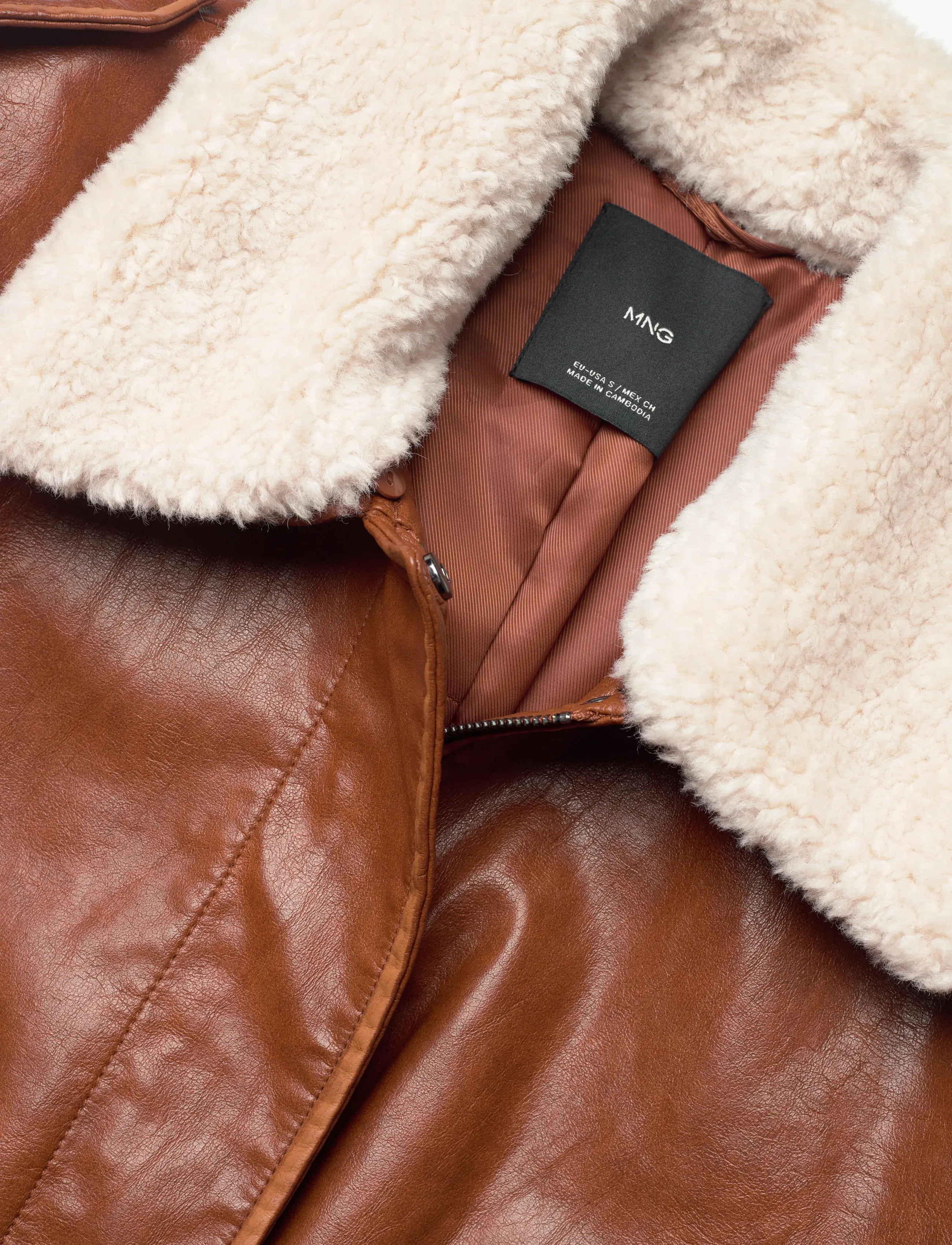 Mango - Oversized jacket with borg collar - overtøj - brown - 4