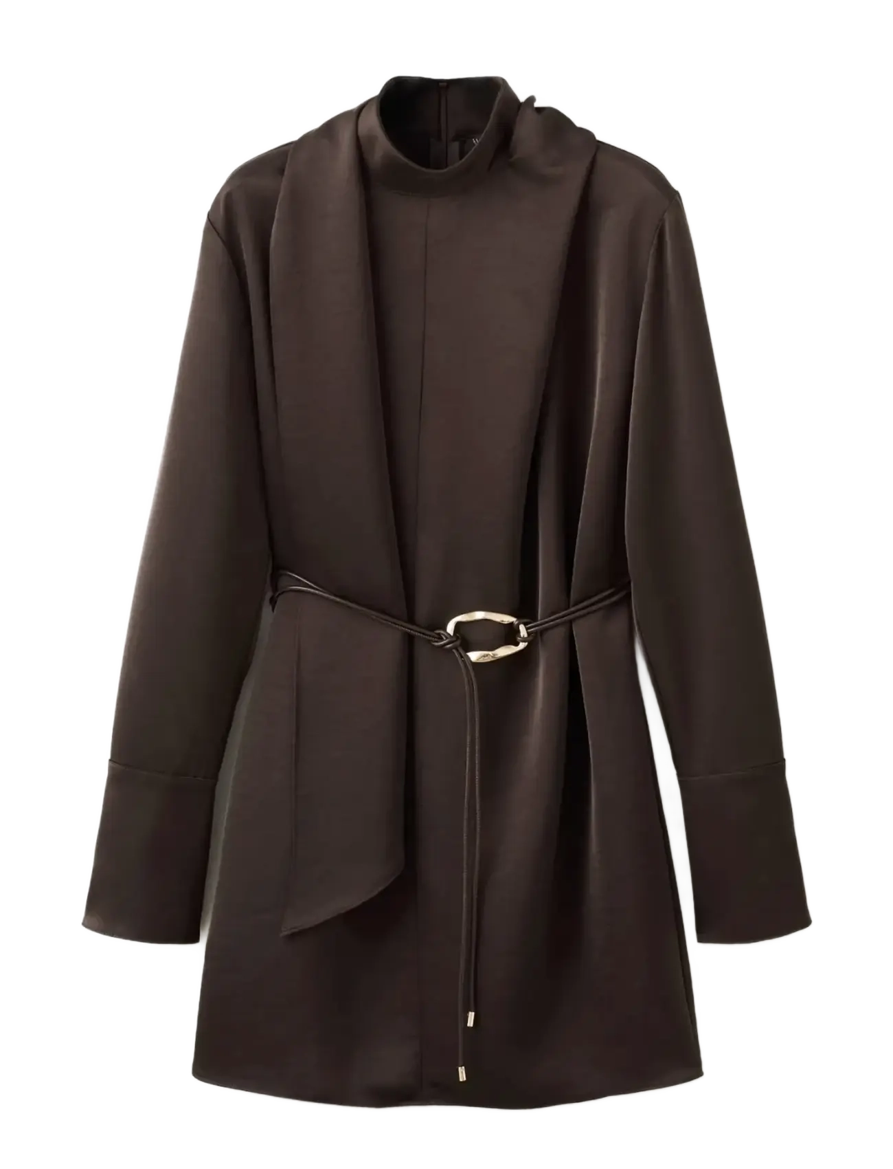 MANGO Satin Kleid With Foulard Braun - XS - Damen
