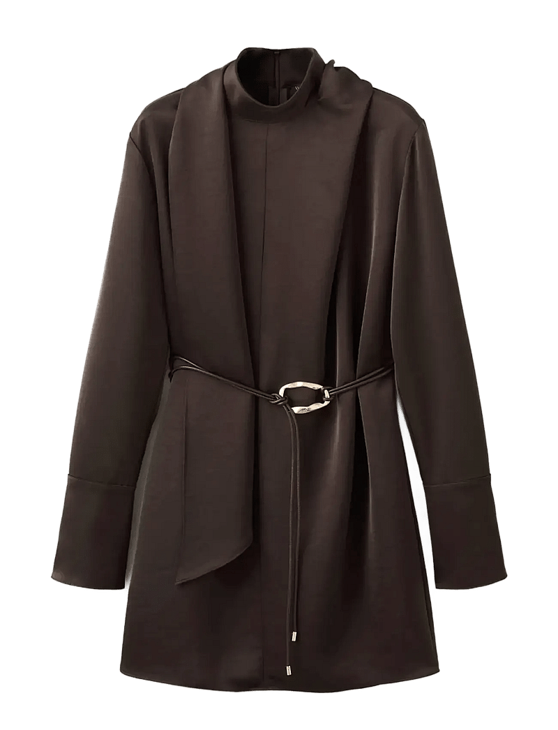 Mango - Satin dress with foulard - cocktailkleider - brown - 1