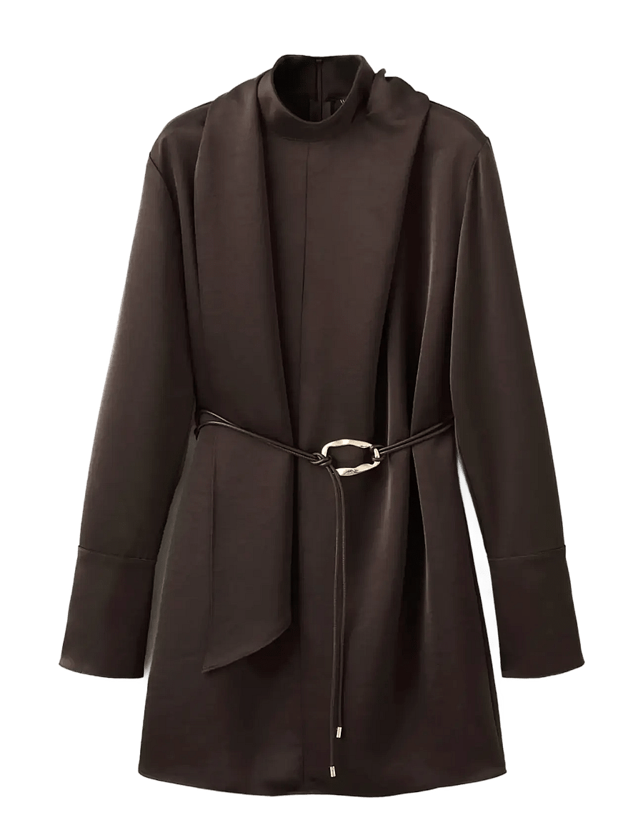 Mango - Satin dress with foulard - cocktailkjoler - brown - 1
