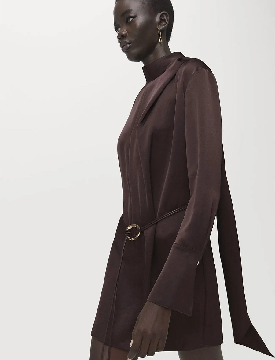 Mango - Satin dress with foulard - cocktailkjoler - brown - 0