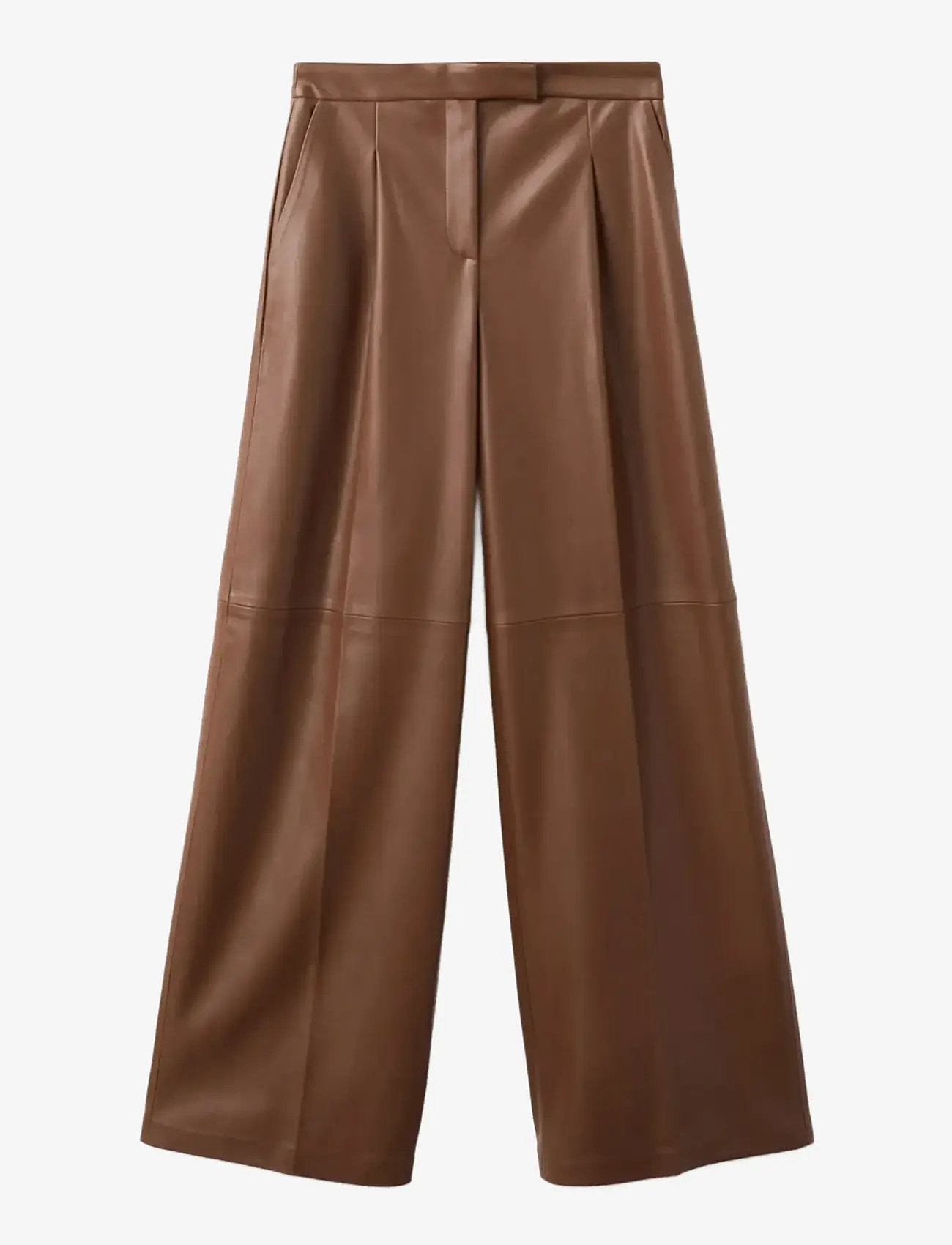Mango - Wide leg faux-leather trousers - lederhosen - medium brown - 1