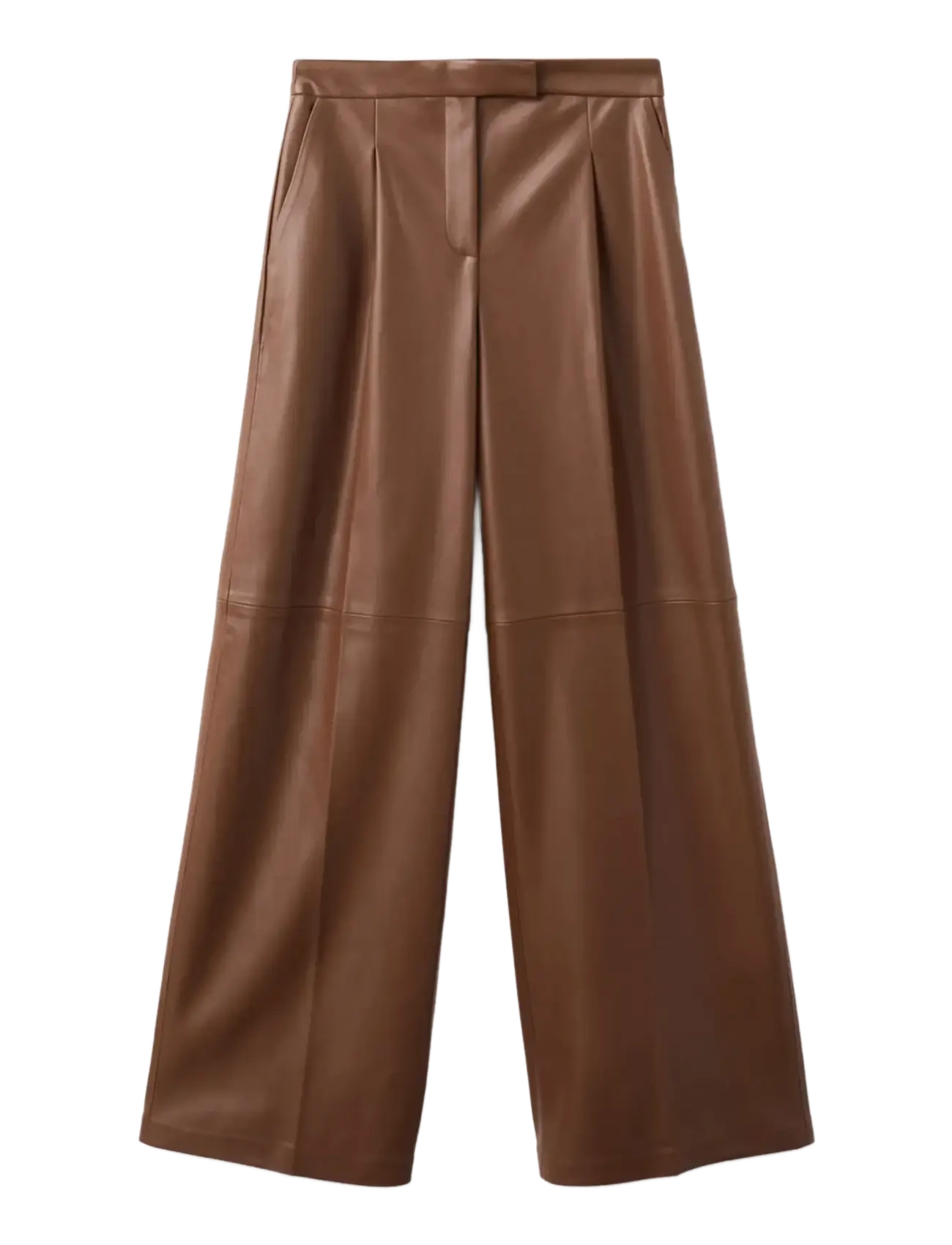 Wide leg faux-leather trousers - MEDIUM BROWN