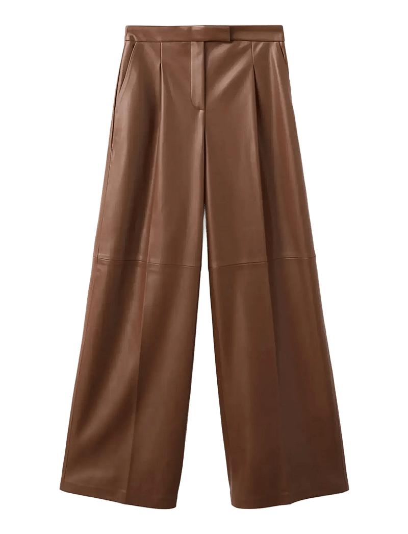 Mango - Wide leg faux-leather trousers - lederhosen - medium brown - 1